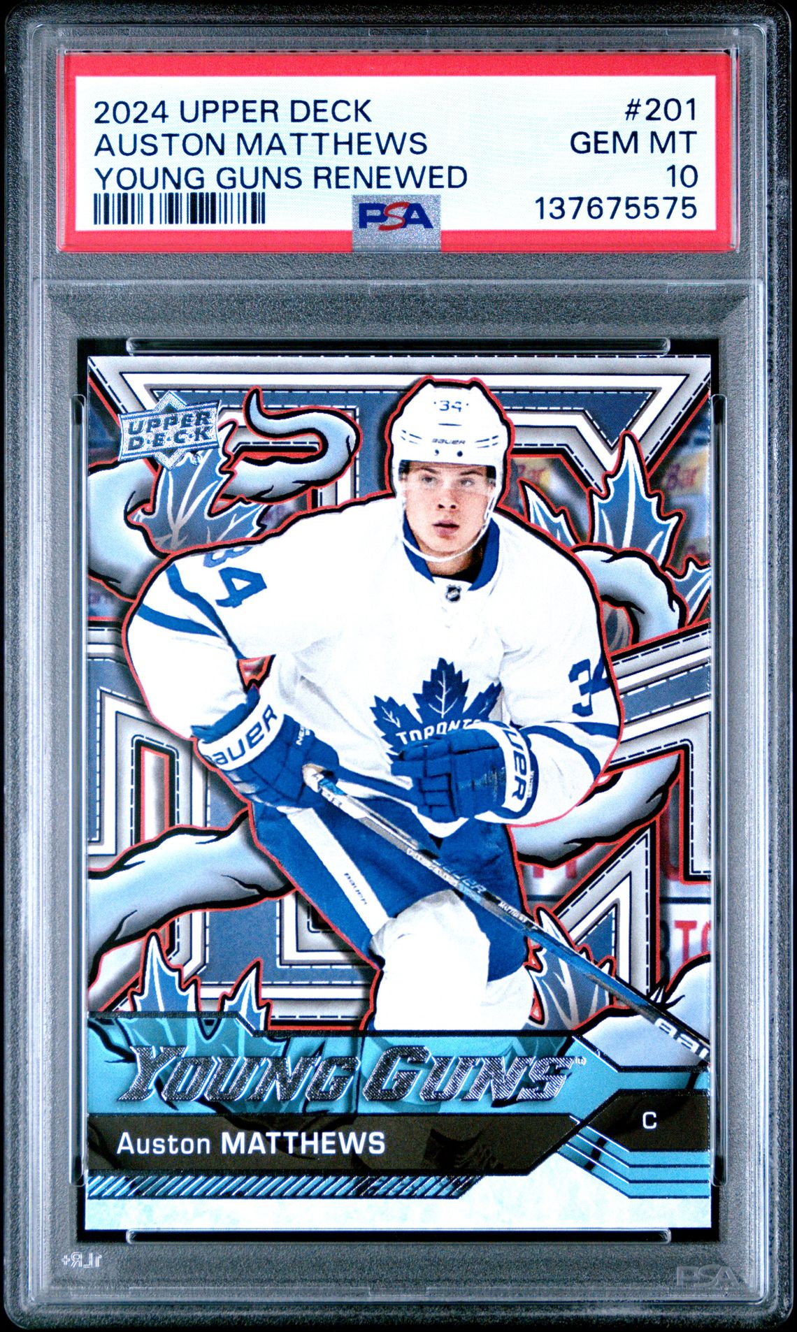 2024 Upper Deck Young Guns Renewed Auston Matthews #201 Gem Mt 10 front