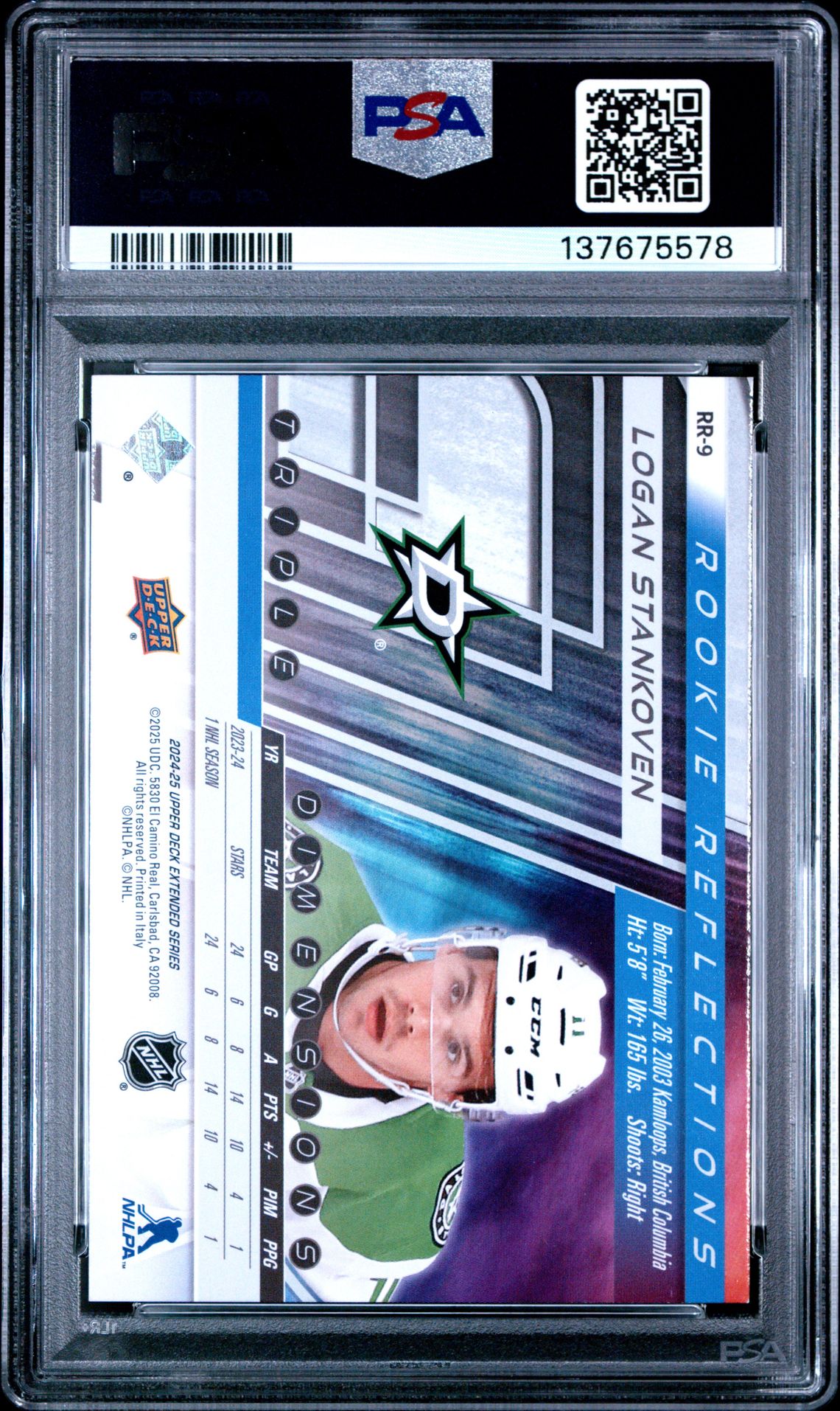 2024 Upper Deck Rookie Reflections Logan Stankoven #Rr9 Mint 9 back