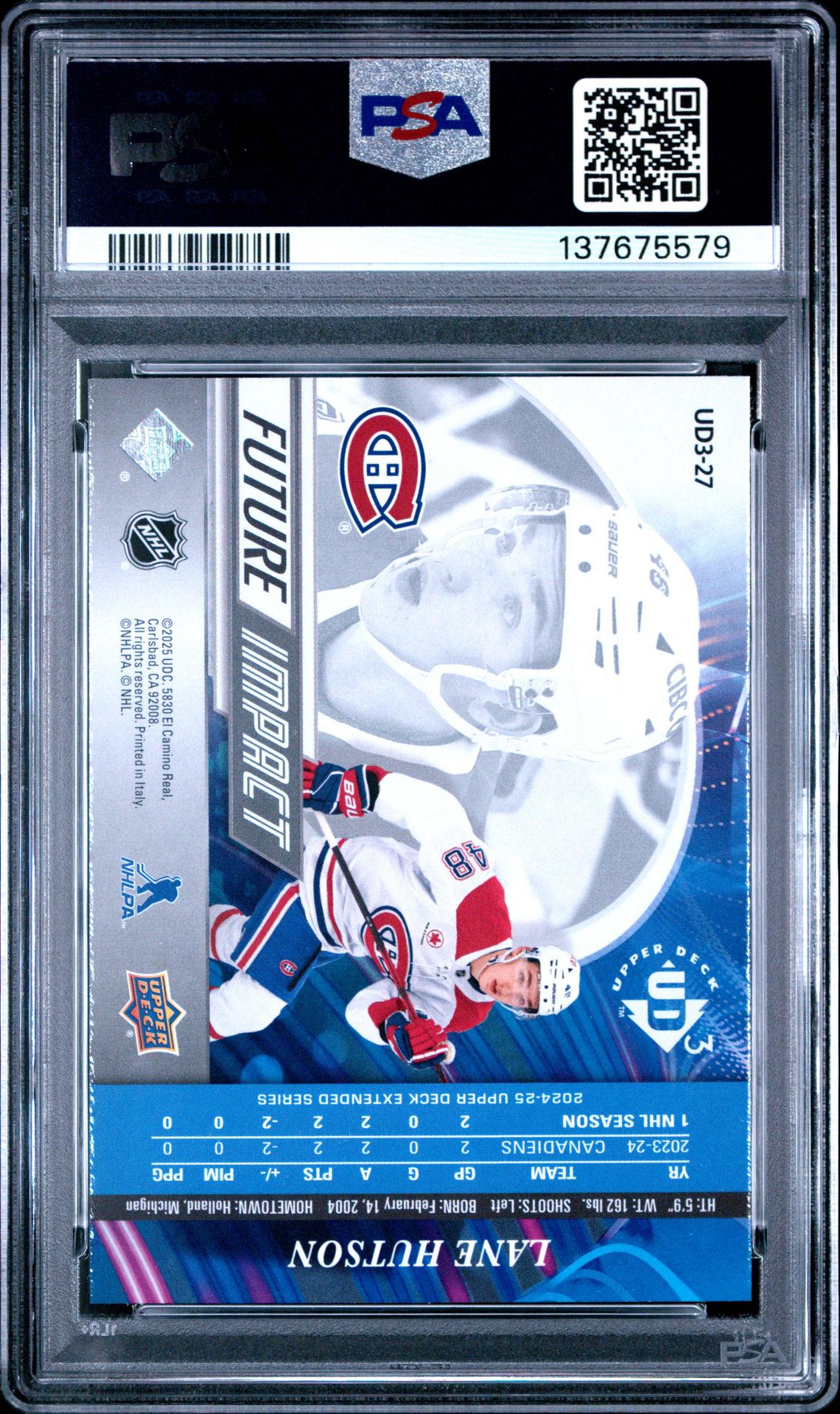 2024 Upper Deck Ud3 Future Impact Lane Hutson #Ud3-27 Gem Mt 10 back