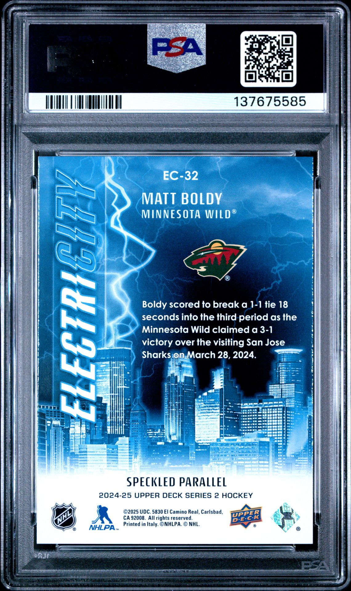 2024 Upper Deck Electricity Matt Boldy #Ec32 (Electricity-Speckle) Mint 9 back