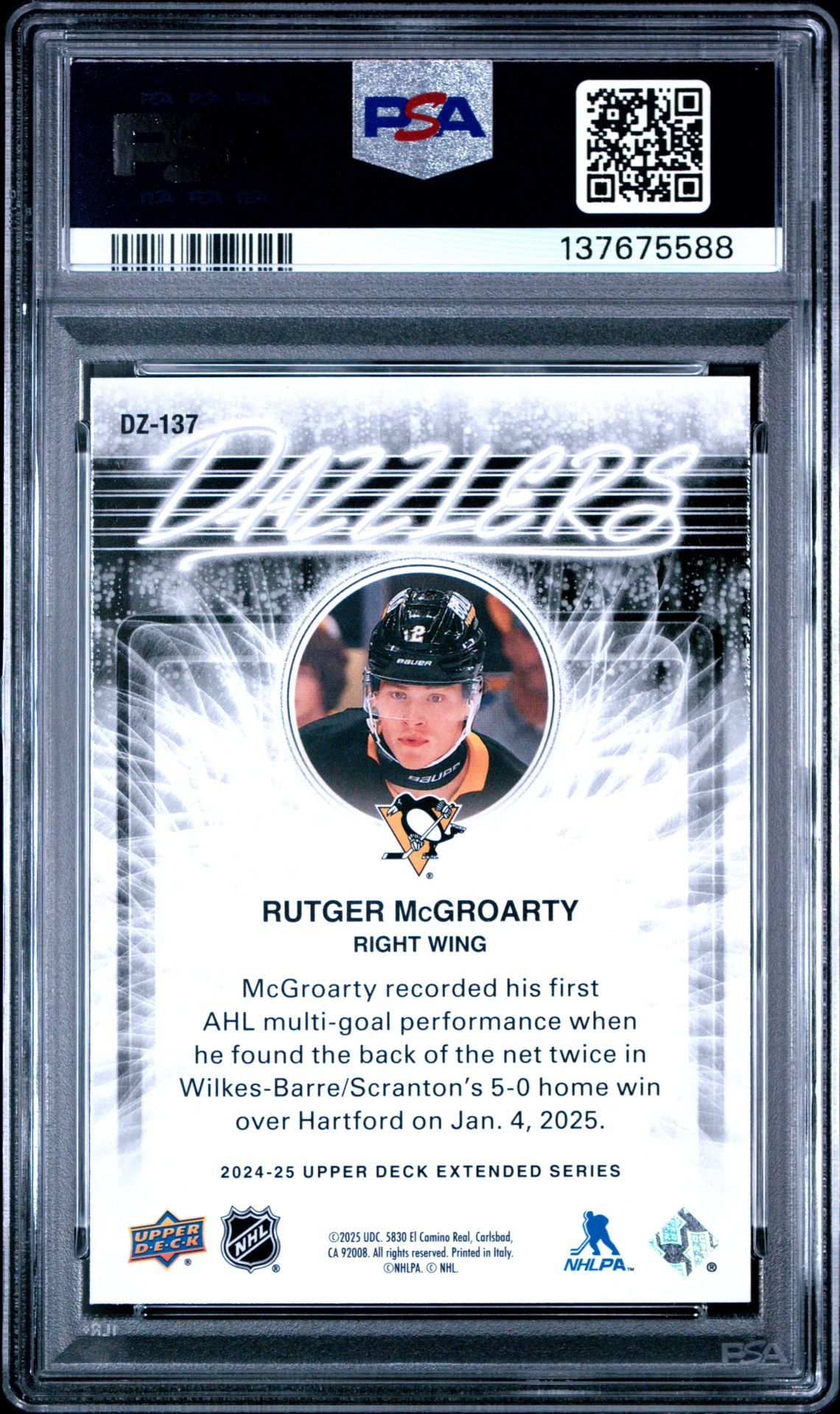 2024 Upper Deck Dazzlers Rutger Mcgroarty #Dz137 (Dazzlers-Green) Gem Mt 10 back
