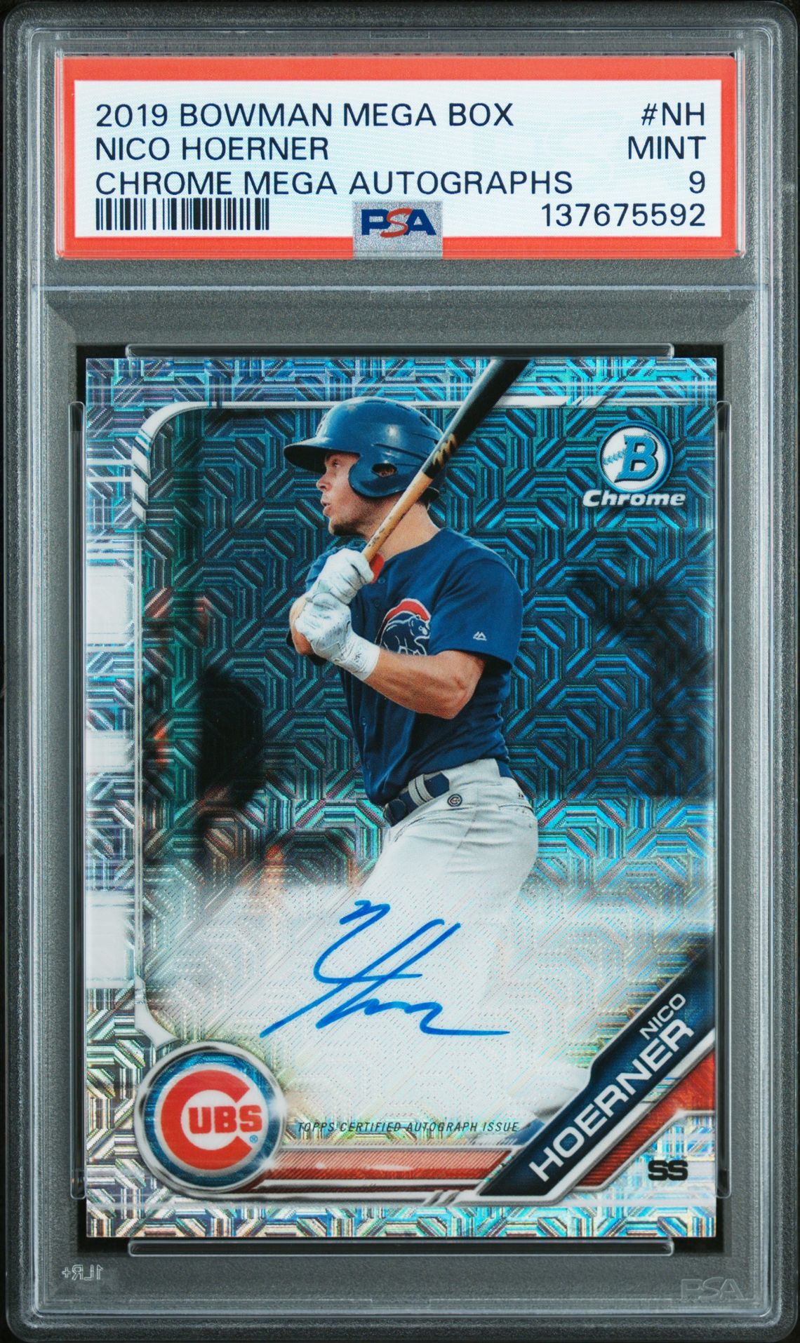 2019 Bowman Mega Box Chrome Mega Autographs Nico Hoerner #Nh (Chrome Mega Autographs) Mint 9 front
