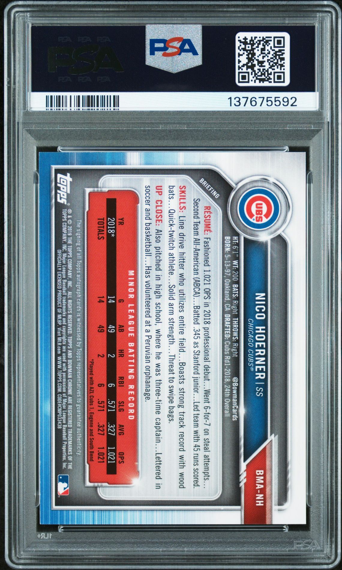 2019 Bowman Mega Box Chrome Mega Autographs Nico Hoerner #Nh (Chrome Mega Autographs) Mint 9 back