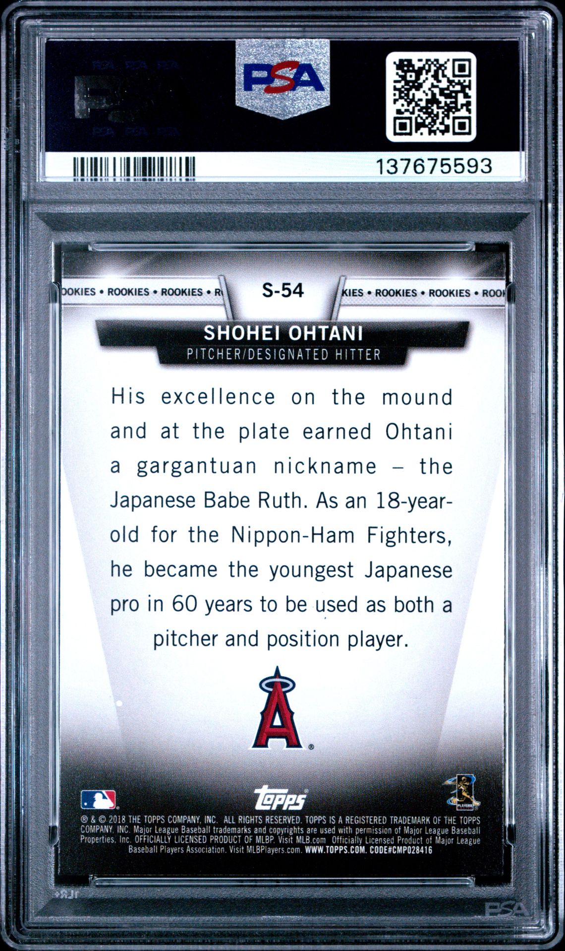 2018 Topps Topps Salute Shohei Ohtani #S-54 (Topps Salute) Mint 9 back