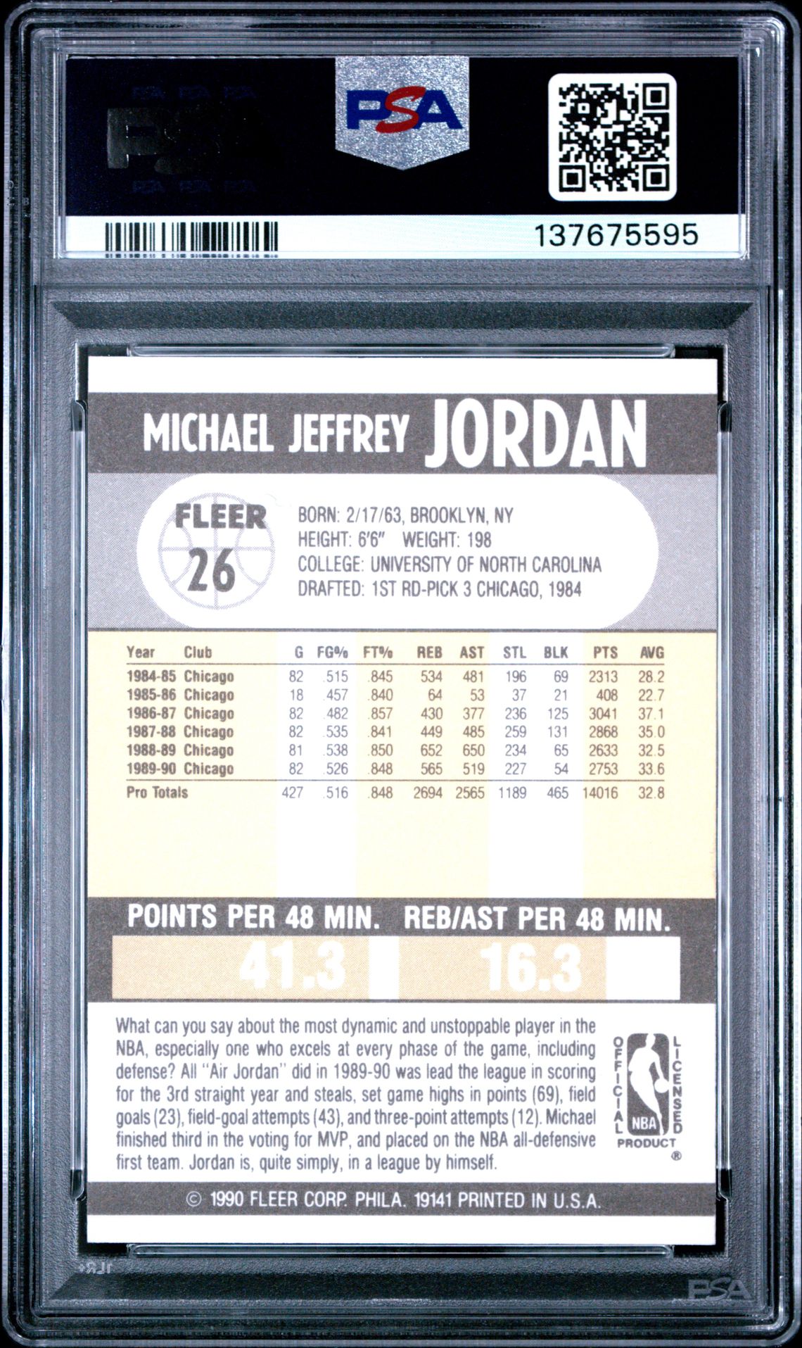 1990 Fleer Michael Jordan #26 Mint 9 back