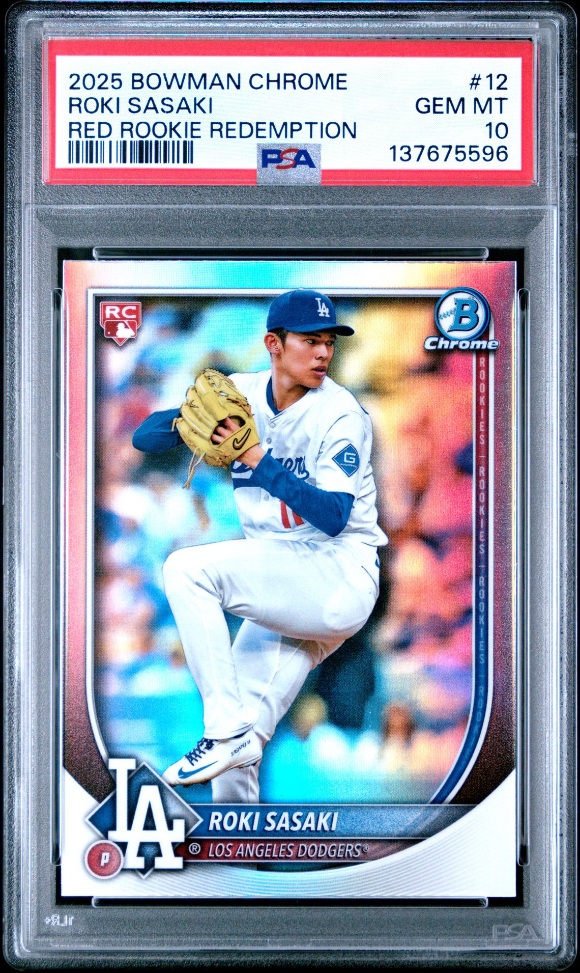 2025 Bowman Chrome Roki Sasaki #12 (Red Rookie Redemption) Gem Mt 10 front