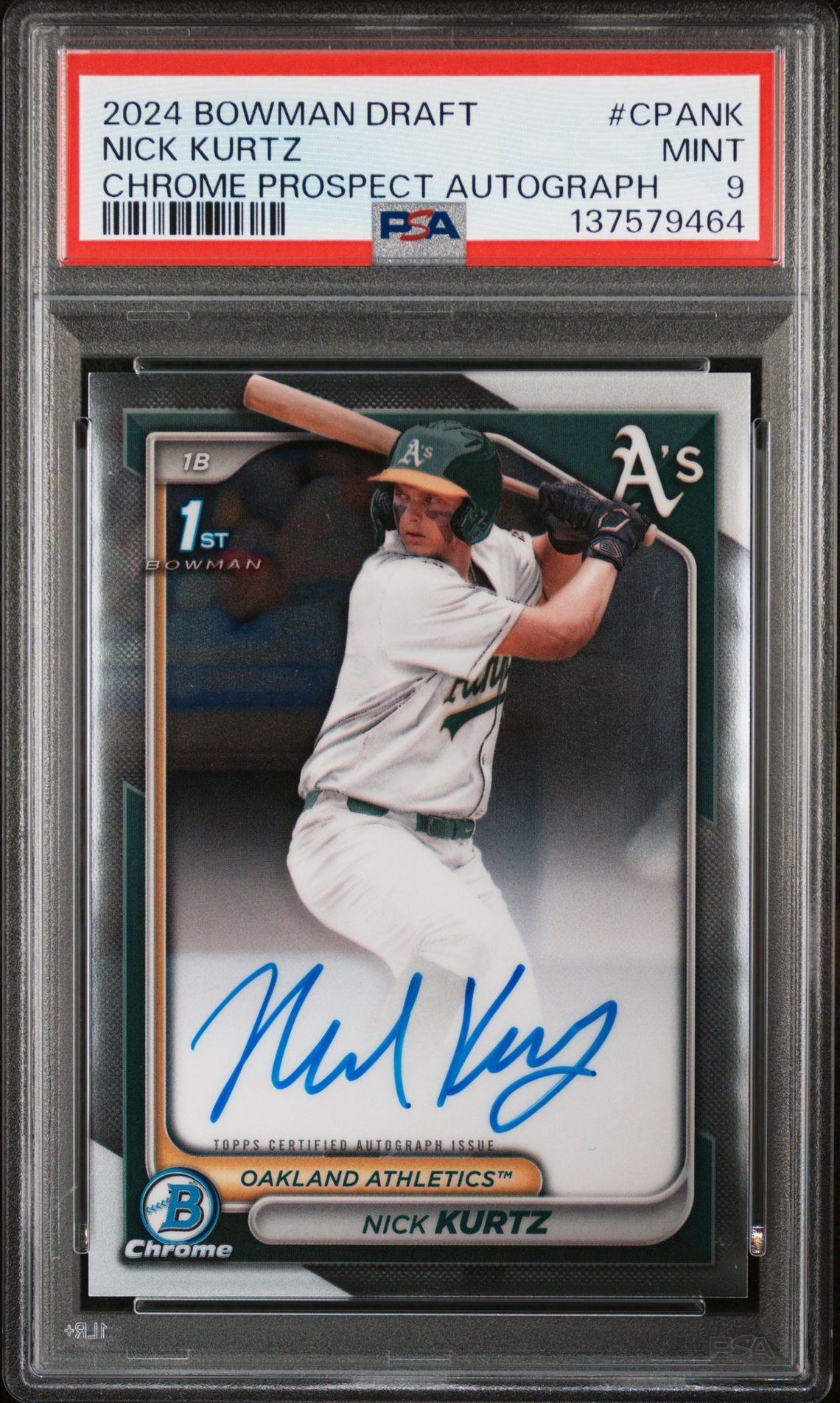 2024 Bowman Draft Chrome Prospect Autographs Nick Kurtz #Cpank Mint 9 front