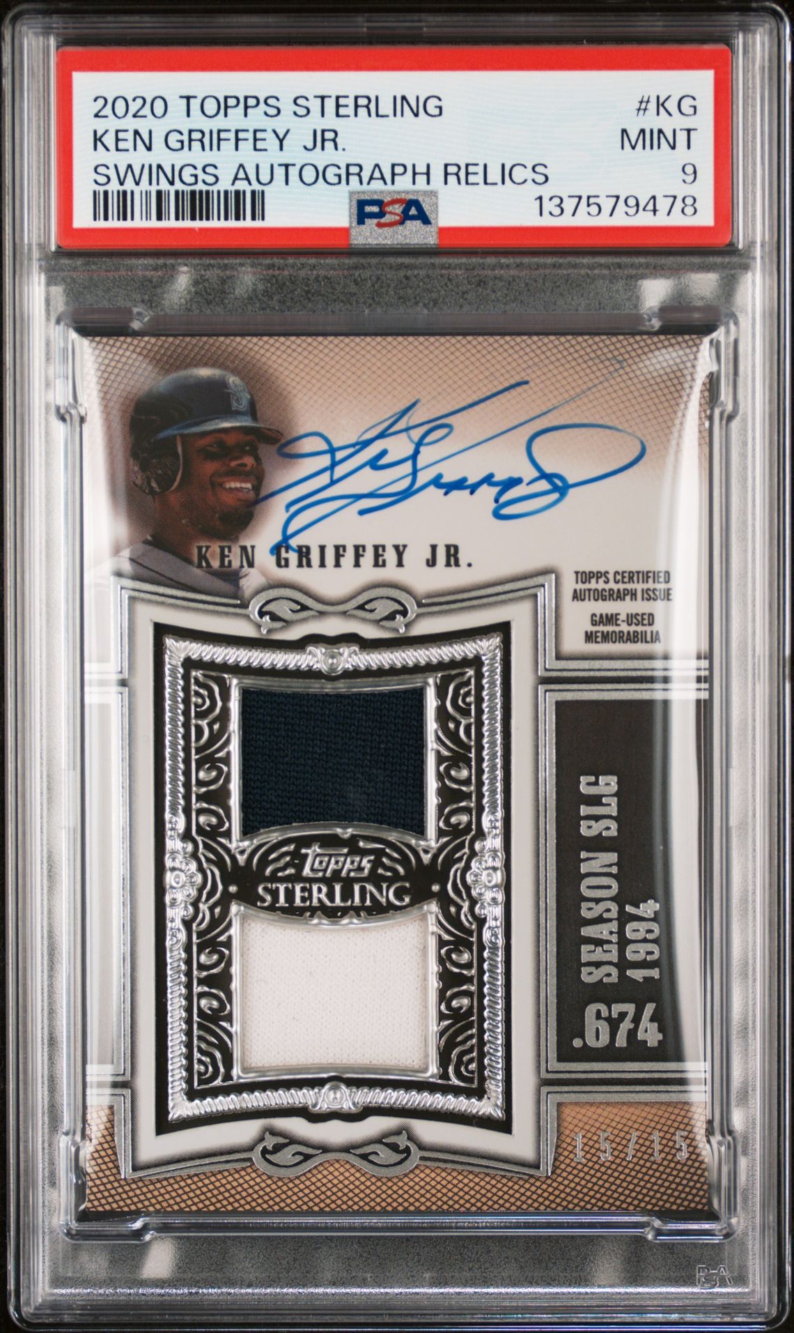 2020 Topps Sterling Swings Autographs Relics Ken Griffey Jr. #Kg (Swings Autograph Relics) Mint 9 front