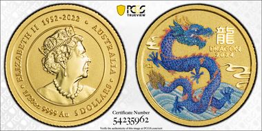 2024-P125 $5 Year of the Dragon 1/20oz Au Colorized MS69