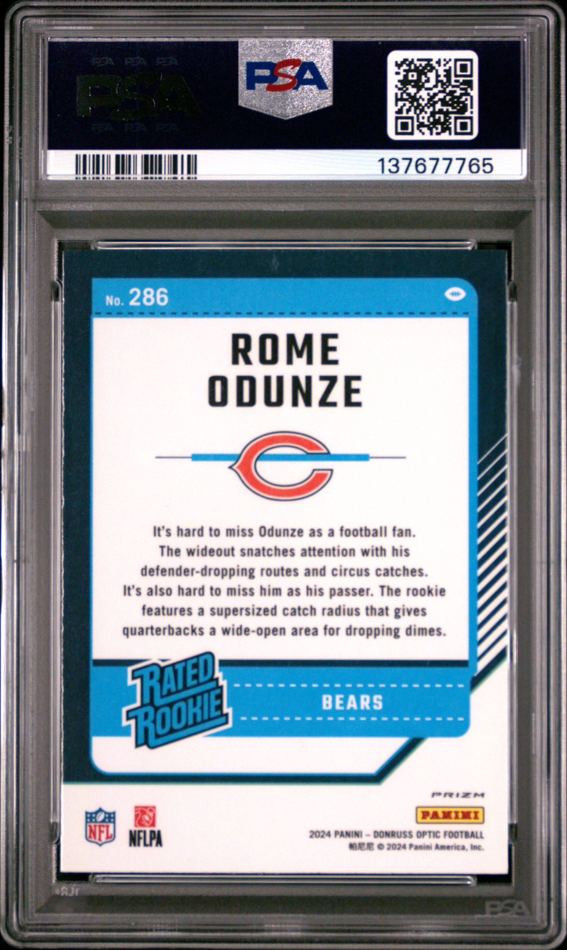 2024 Panini Donruss Optic Rome Odunze #286 (Pink) Mint 9 back