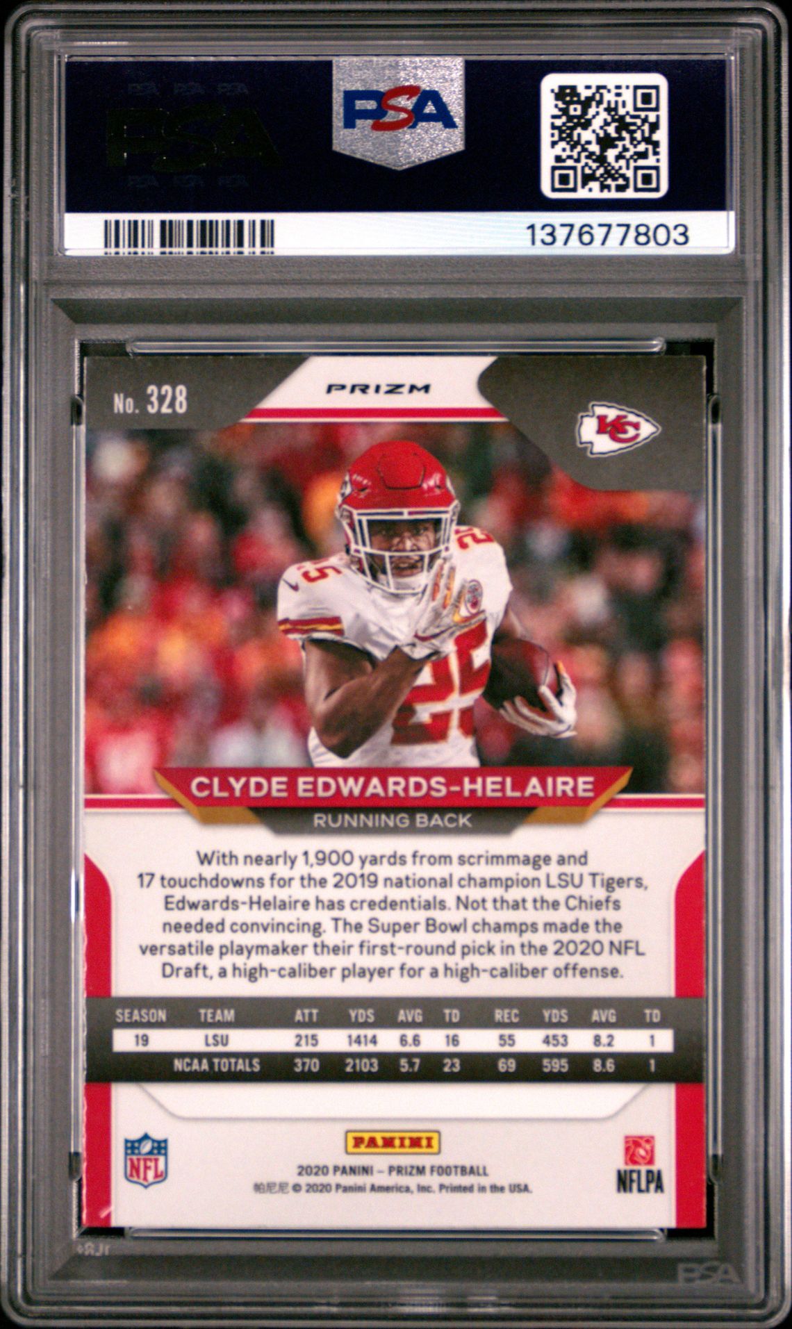 2020 Panini Prizm C.edwards-Helaire #328 (Silver Prizm) Mint 9 back