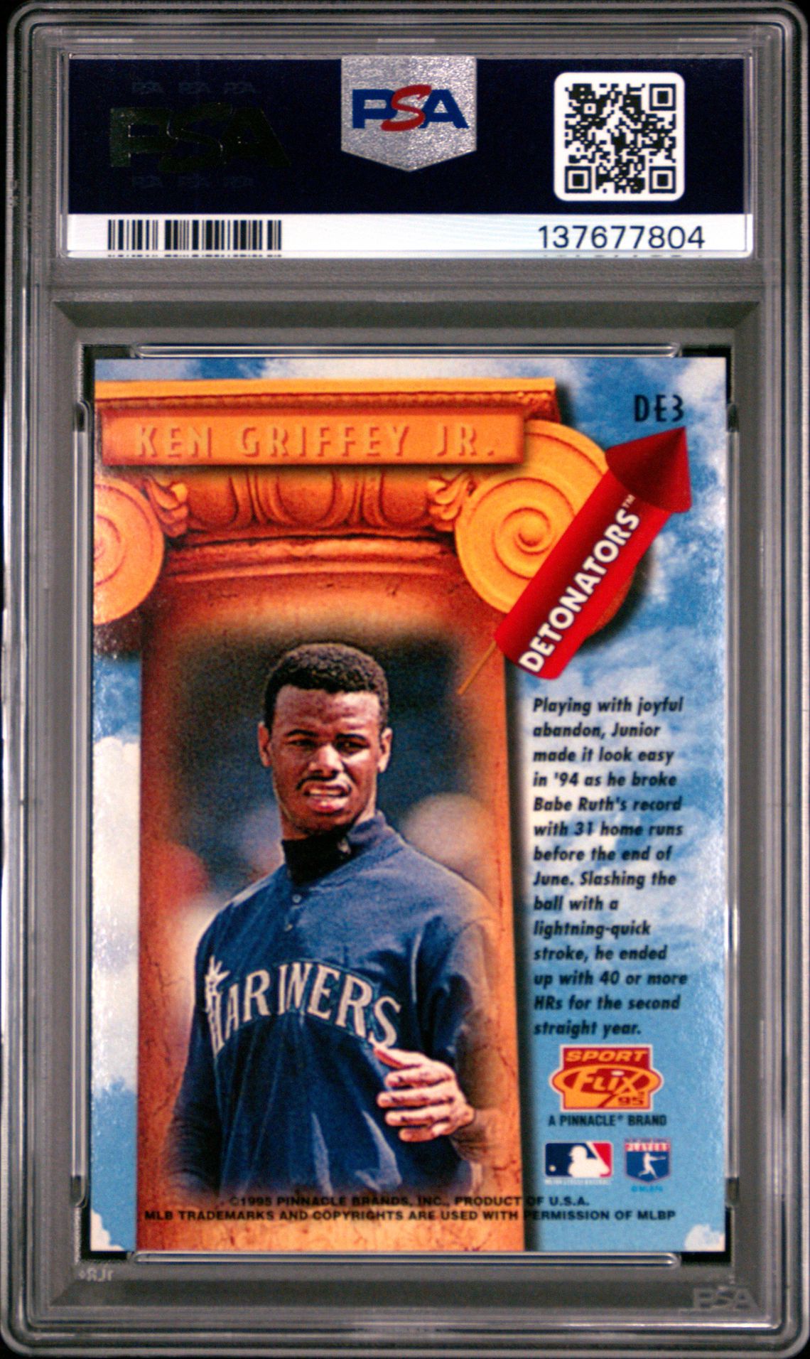 1995 Sportflix Detonators Ken Griffey Jr. #De3 (Detonators) Mint 9 back