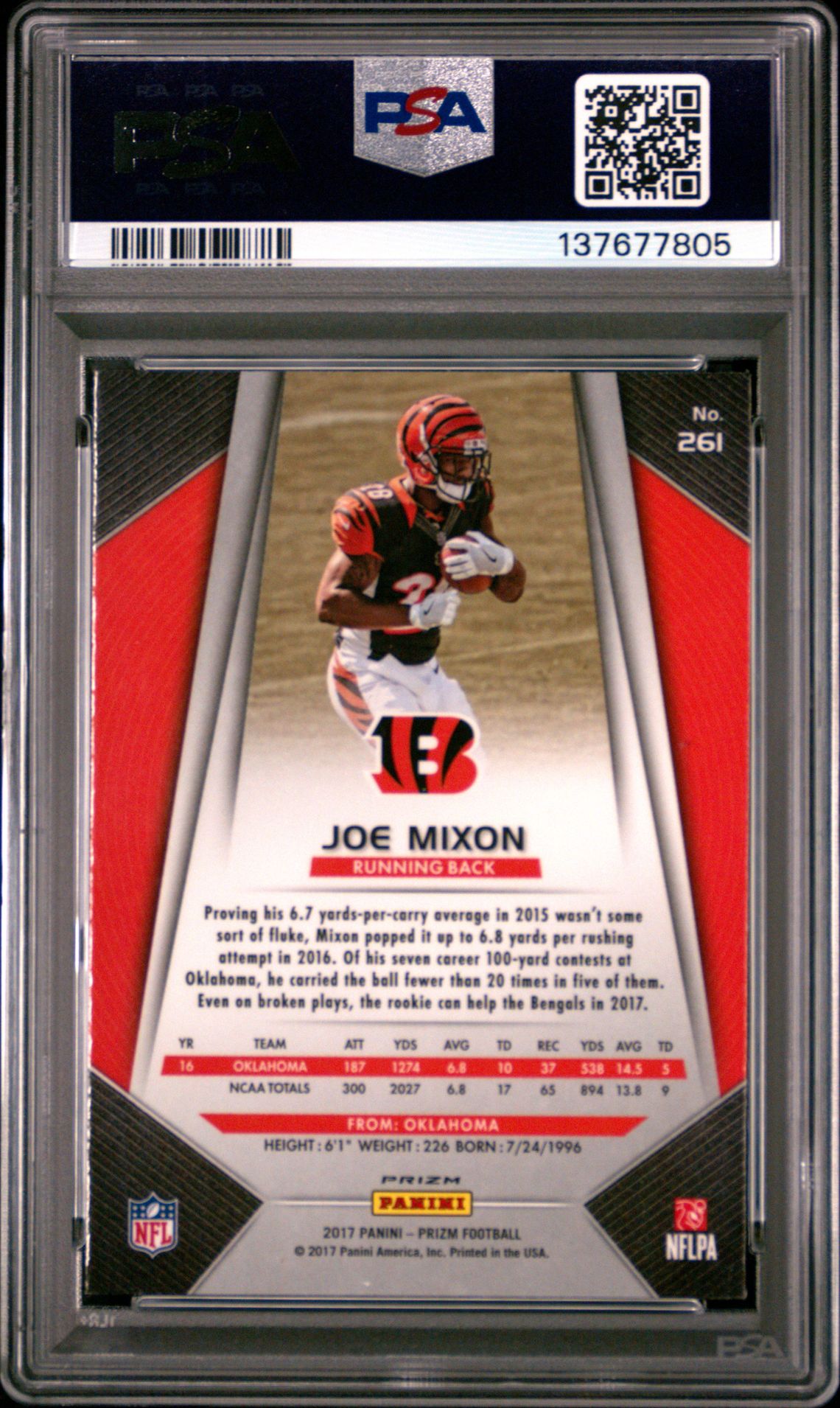 2017 Panini Prizm Joe Mixon #261 (Prizm) Mint 9 back