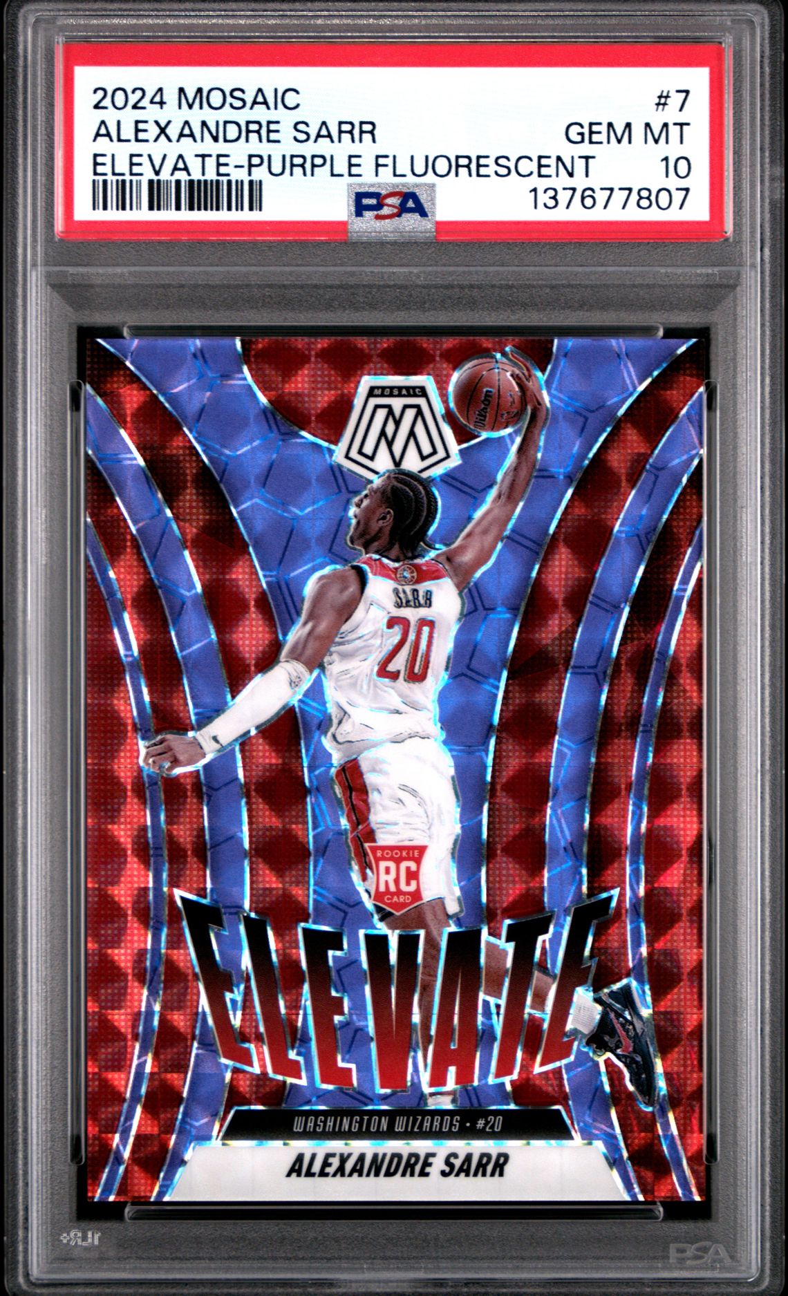 2024 Panini Mosaic Elevate Alexandre Sarr #7 (Elevate-Purple Fluorescent) Gem Mt 10 front view - PSA graded GEM MT 10