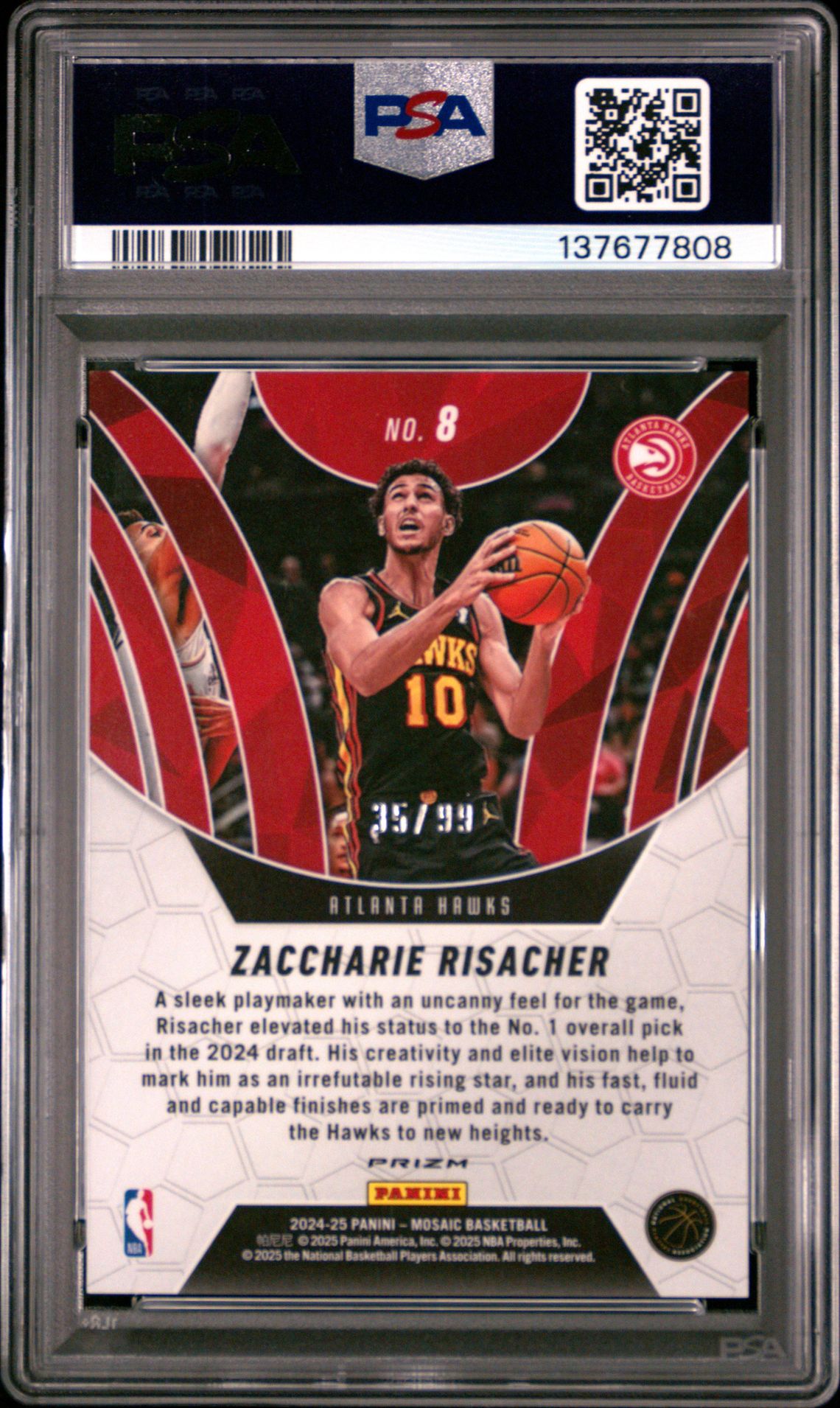 2024 Panini Mosaic Elevate Zaccharie Risacher #8 (Elevate-Reactive Yellow) Gem Mt 10 back view - PSA certificate #137677808