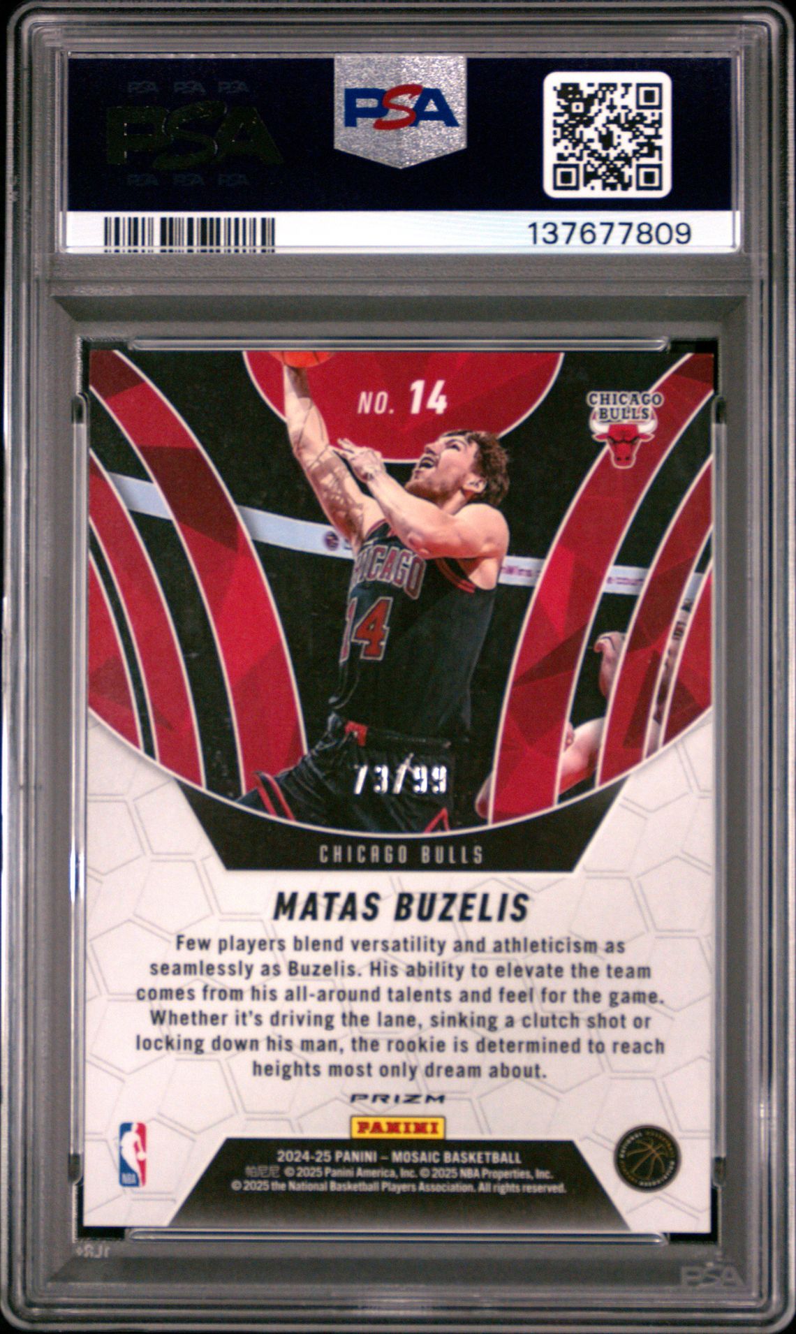 2024 Panini Mosaic Elevate Matas Buzelis #14 (Elevate-Reactive Yellow) Gem Mt 10 back view - PSA certificate #137677809