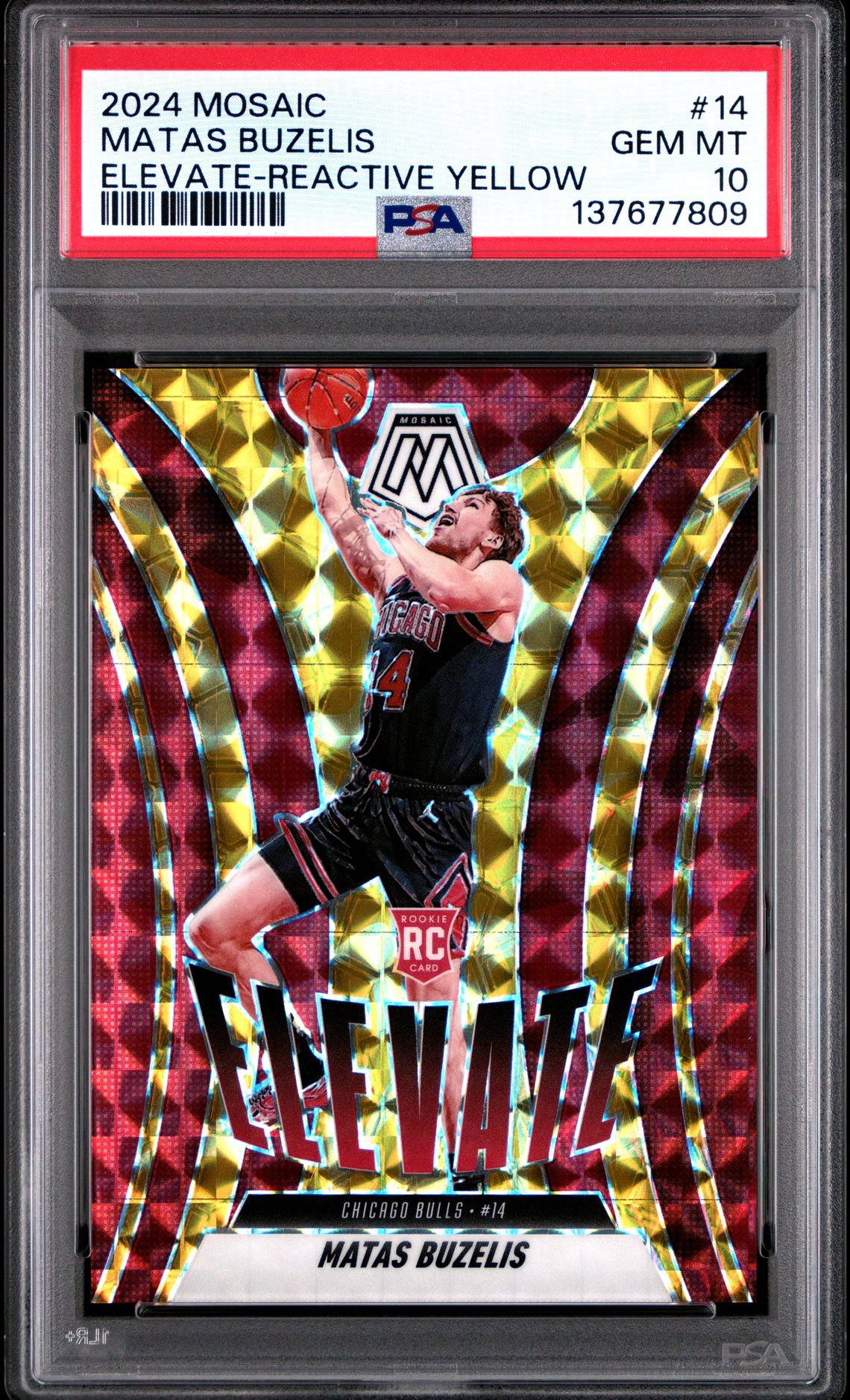 2024 Panini Mosaic Elevate Matas Buzelis #14 (Elevate-Reactive Yellow) Gem Mt 10 front view - PSA graded GEM MT 10