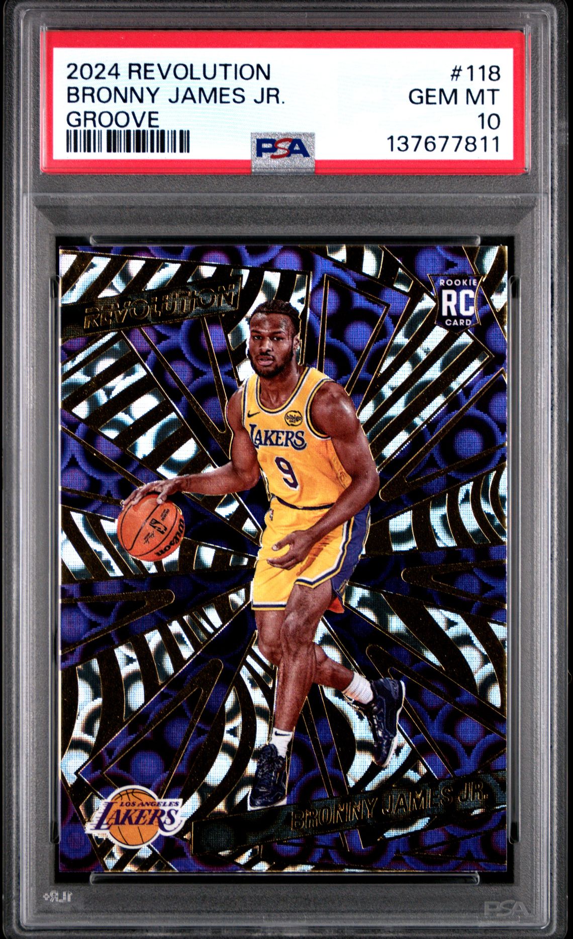 2024 Panini Revolution Bronny James Jr. #118 (Groove) Gem Mt 10 front view - PSA graded GEM MT 10