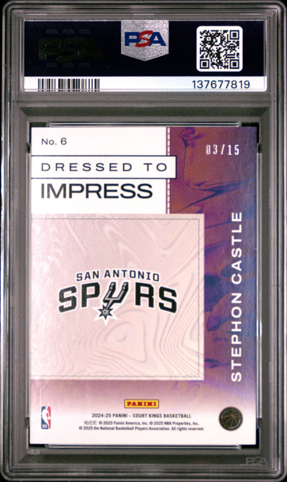 2024 Panini Court Kings Dressed To Impress Stephon Castle #6 (Dressed To Impress-Pink) Mint 9 back