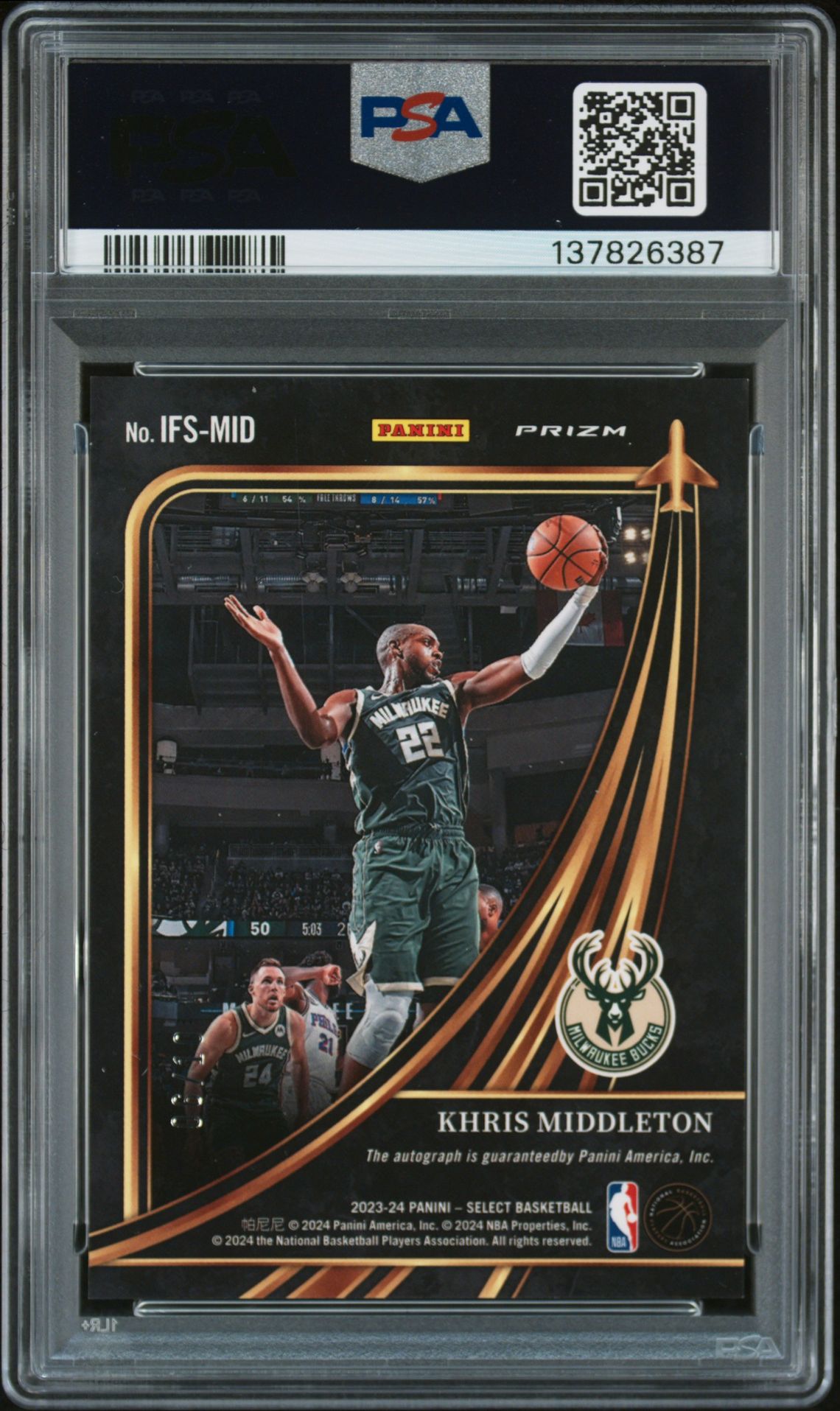 2023 Panini Select In Flight Signatures Khris Middleton #Ifsmid (In Flight Sig-Gold Prizm) N0: Authentic back