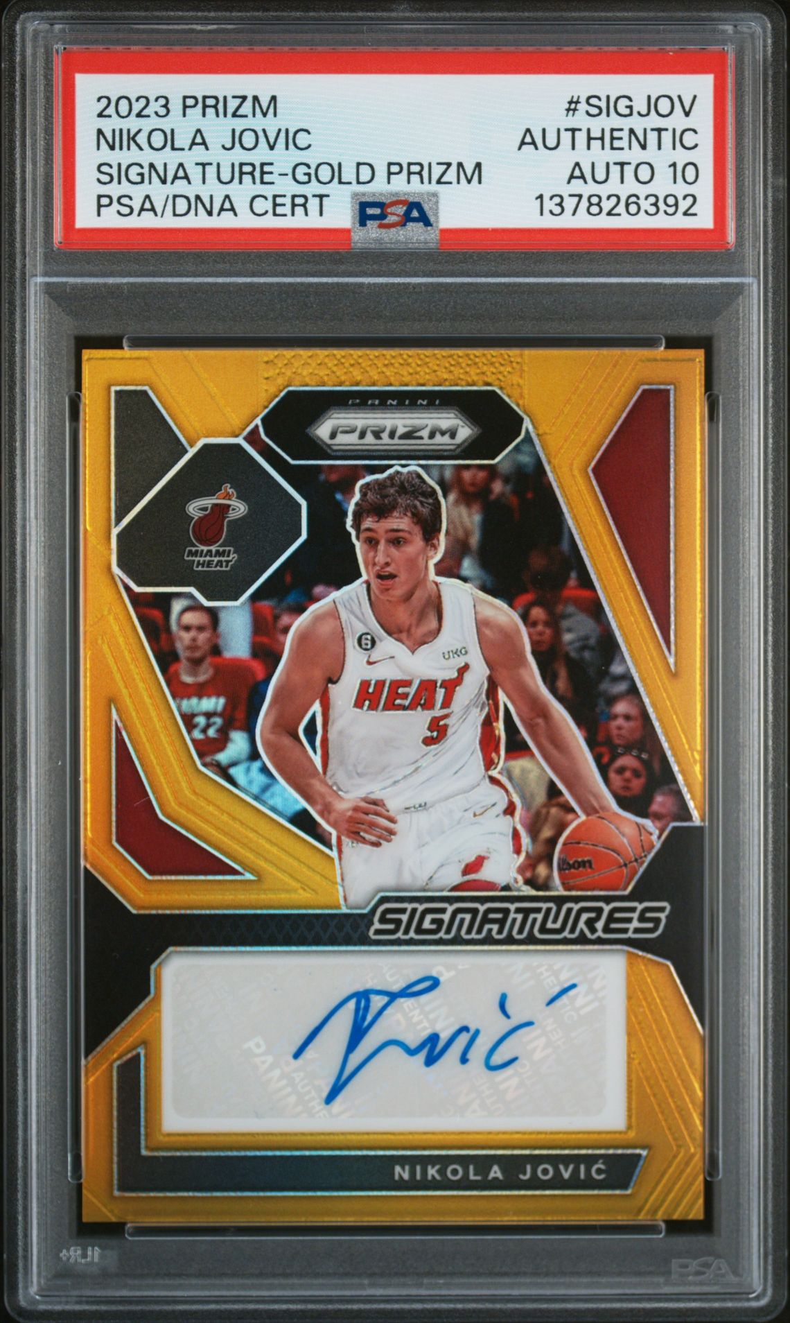 2023 Panini Prizm Signatures Nikola Jovic #Sigjov (Signature-Gold Prizm) N0: Authentic front