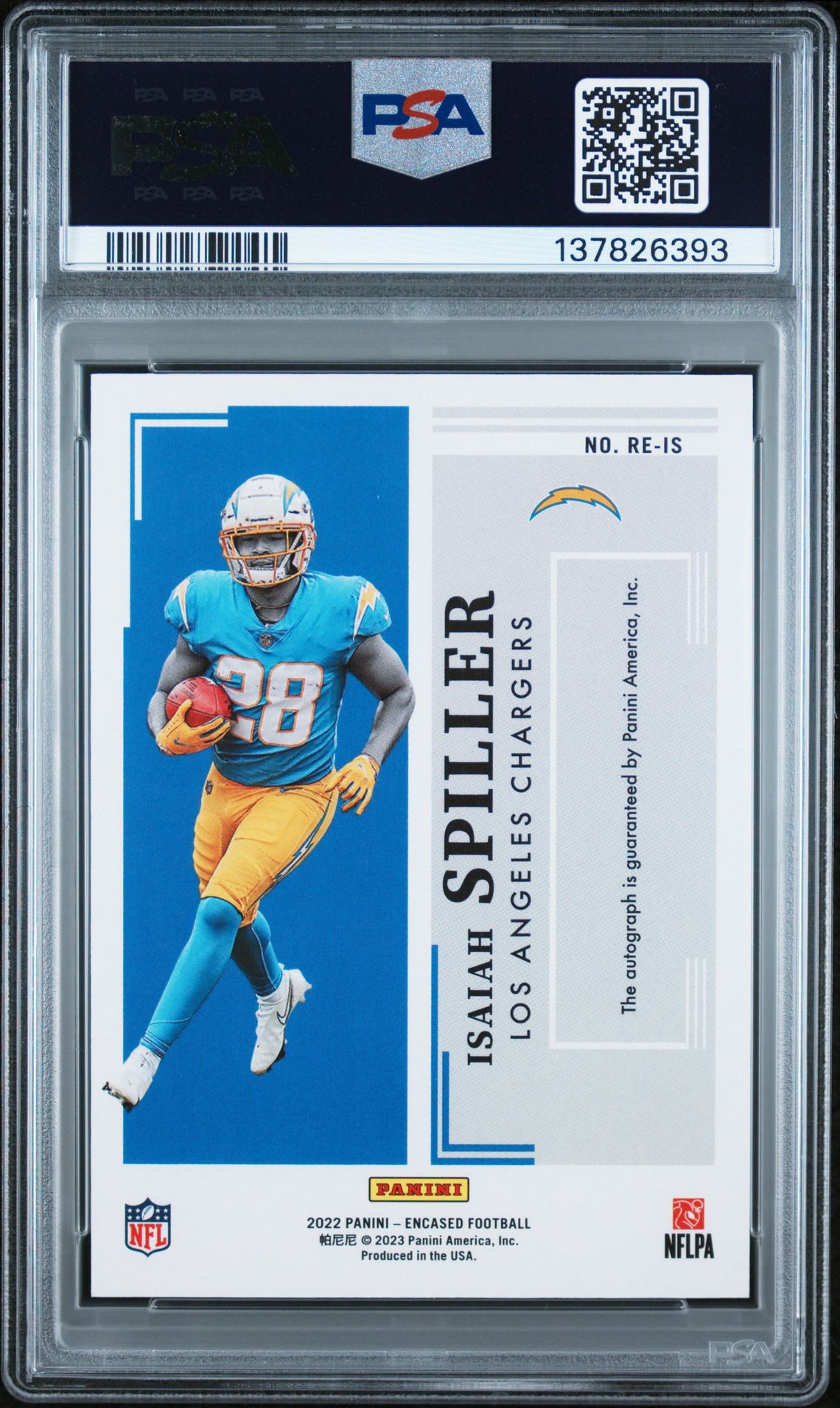 2022 Panini Encased Rookie Endorsements Autographs Isaiah Spiller #Reis (Rk Endrsmnts Au-Gold) N0: Authentic back