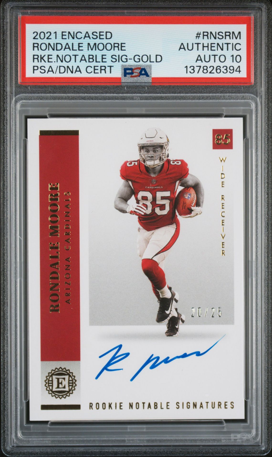 2021 Panini Encased Rookie Notable Signatures Rondale Moore #Rnsrm (Rke.notable Sig-Gold) N0: Authentic front