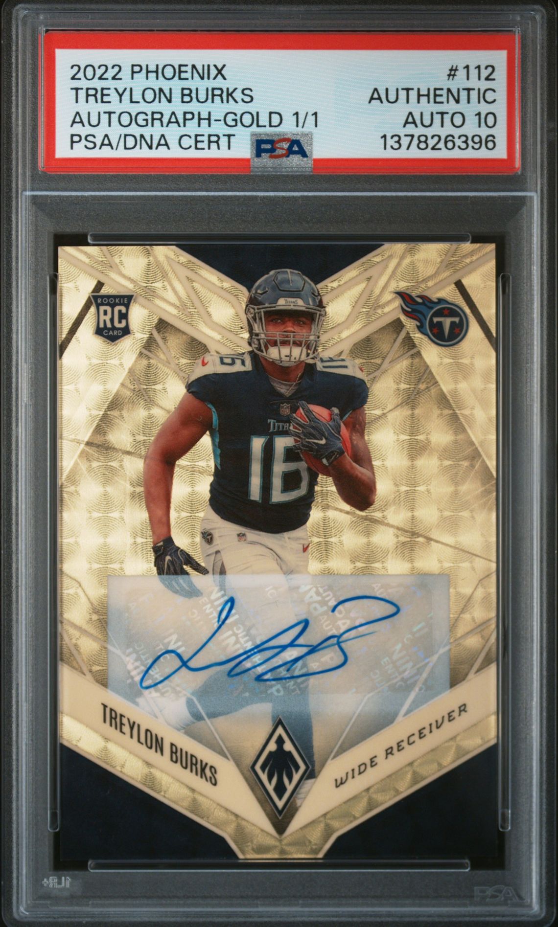 2022 Panini Phoenix Treylon Burks #112 (Autograph-Gold 1/1) N0: Authentic front