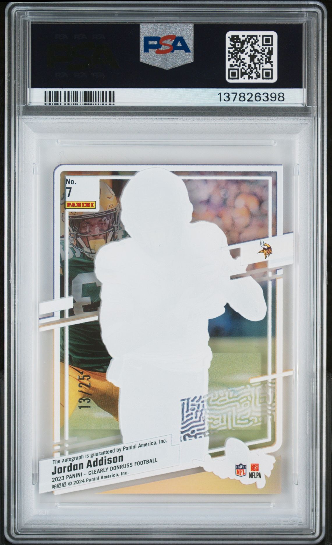 2023 Panini Clearly Donruss Clearly The Rookies Jordan Addison #7 (Clearly/Rk-Holo Silver) N0: Authentic back