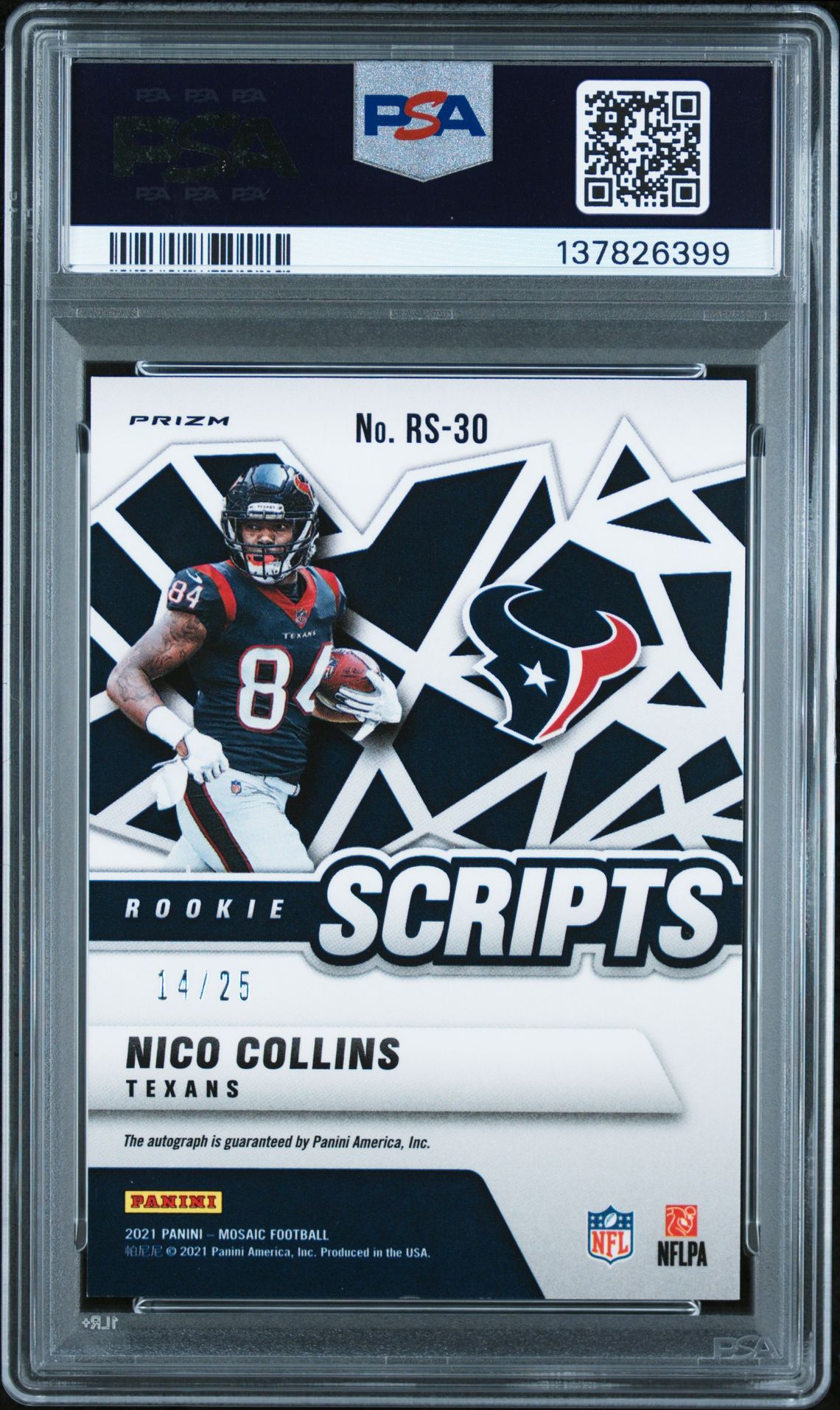 2021 Panini Mosaic Rookie Scripts Nico Collins #Rs30 (Rookie Scripts-Gold) N0: Authentic back