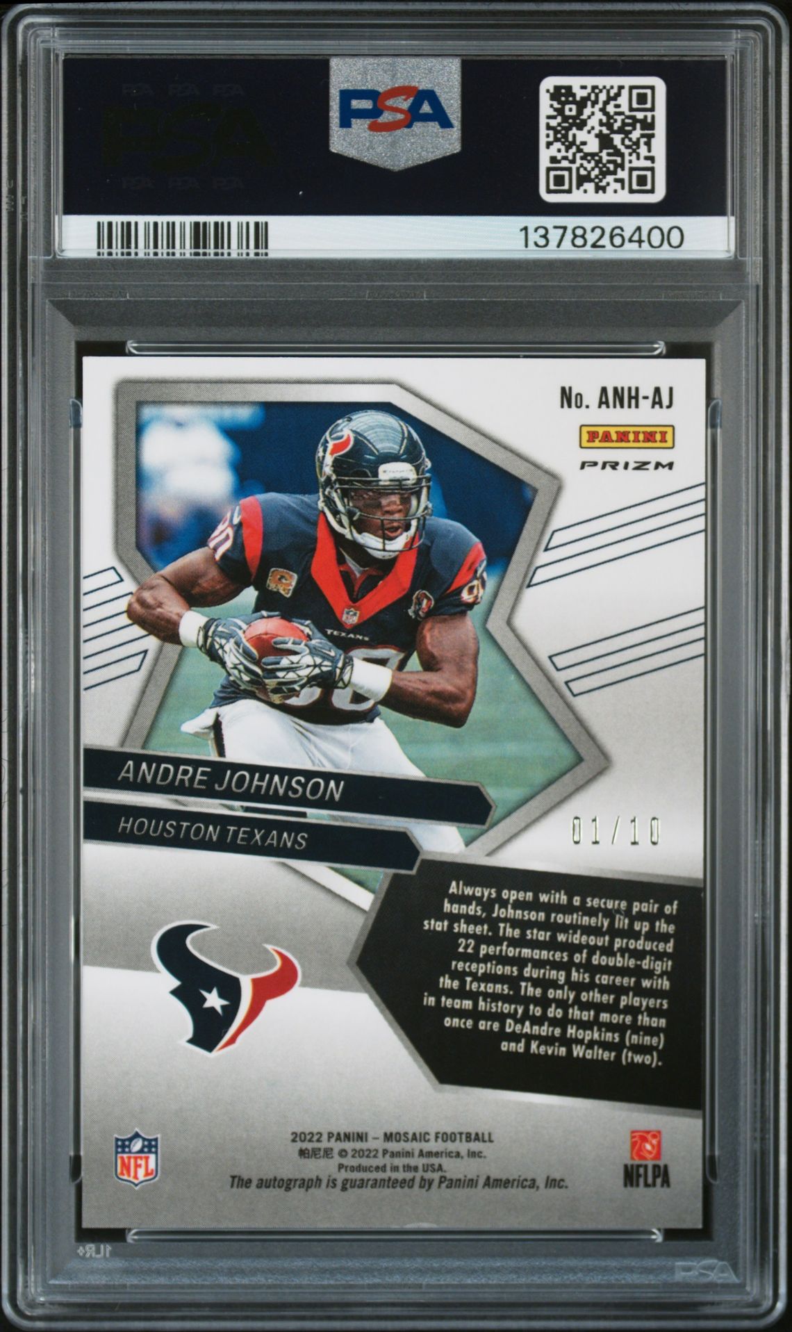2022 Panini Mosaic Autographs No Huddle Andre Johnson #Anhaj (Auto.no Huddle-Gold) N0: Authentic back