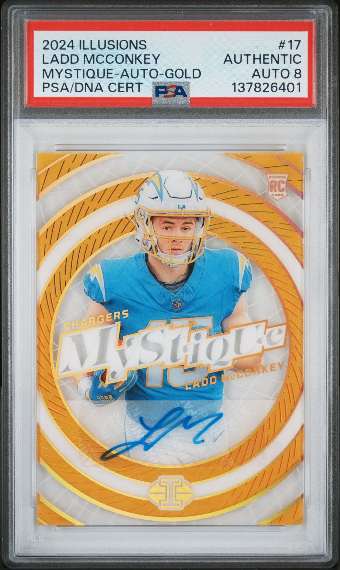 2024 Panini Illusions Mystique Ladd Mcconkey #17 (Mystique-Auto-Gold) N0: Authentic front