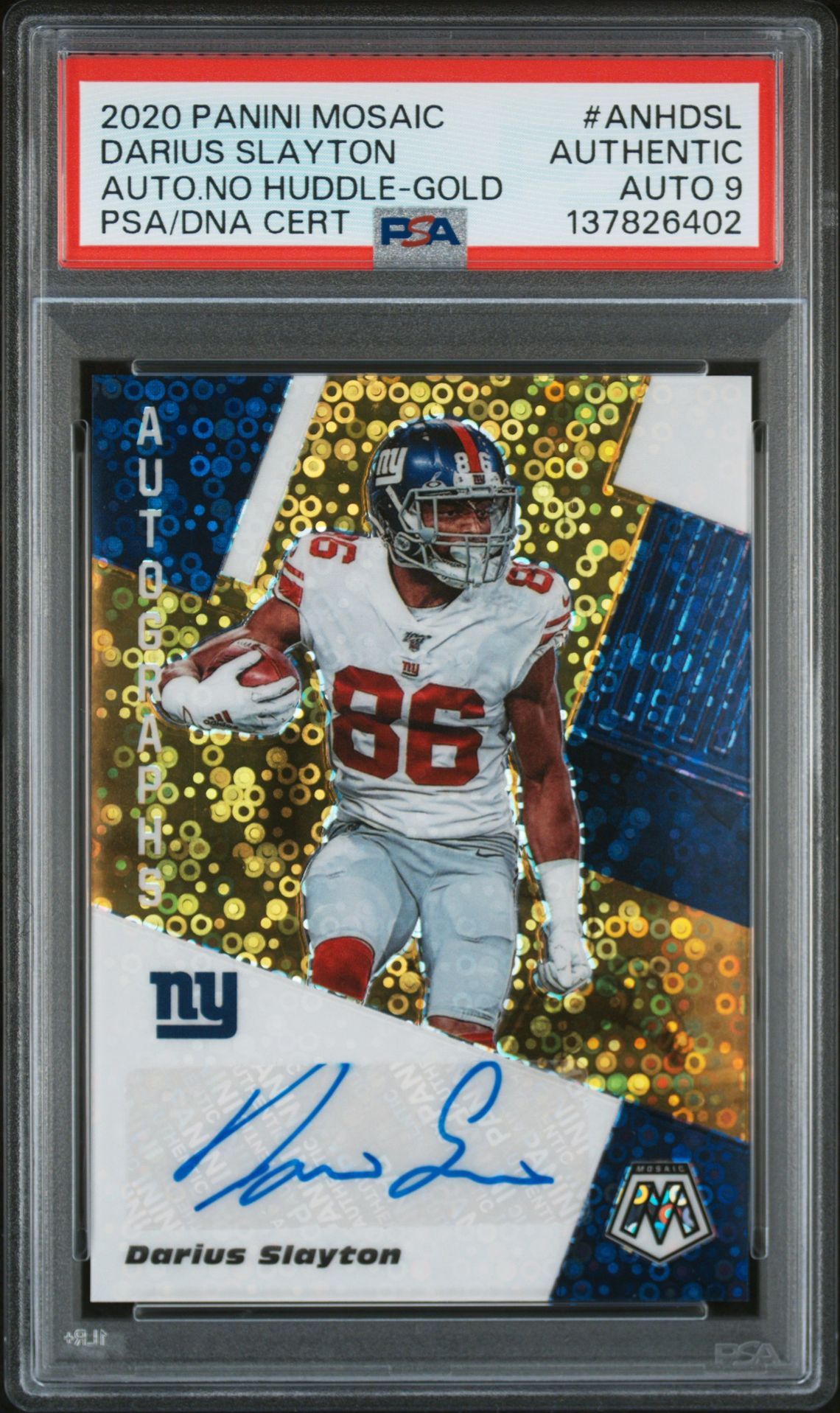 2020 Panini Mosaic Autographs No Huddle Darius Slayton #Anhdsl (Auto.no Huddle-Gold) N0: Authentic front