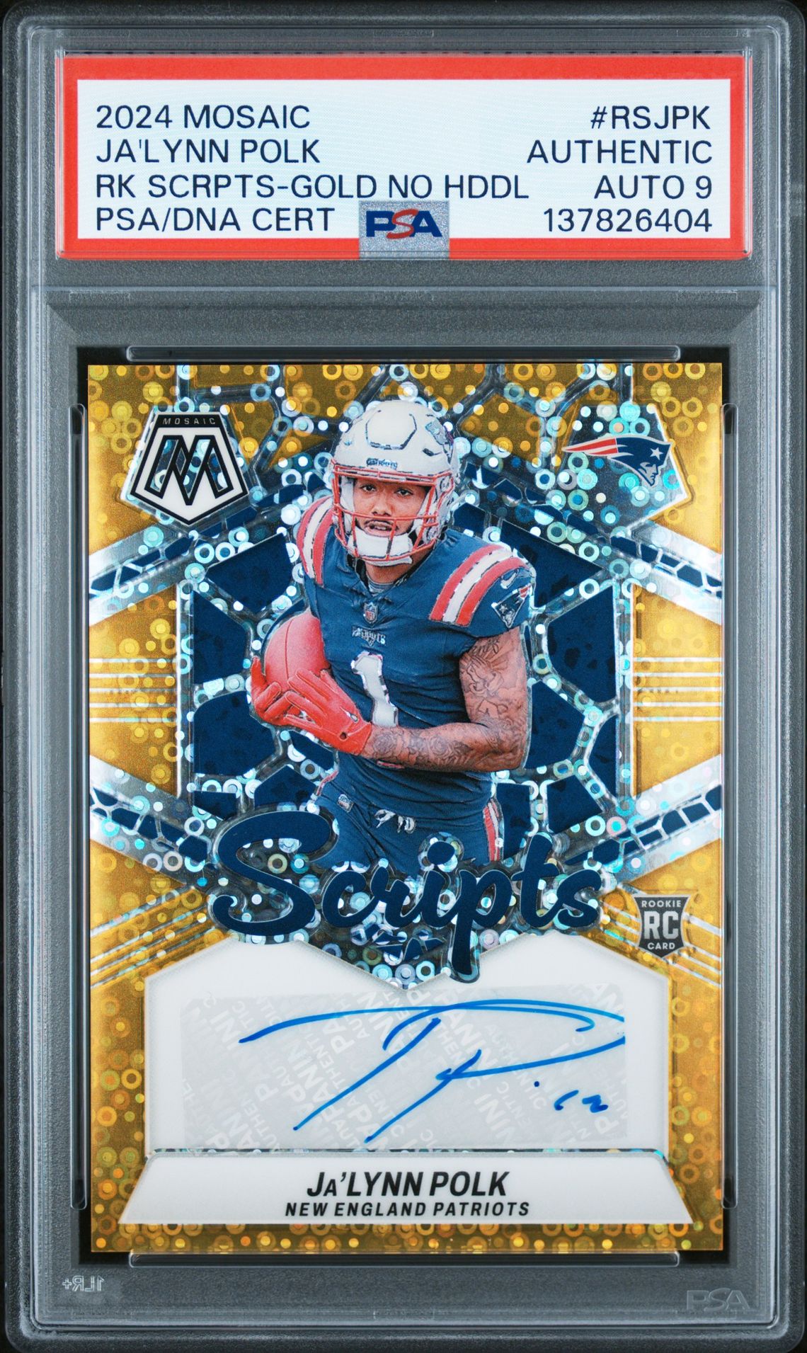 2024 Panini Mosaic Rookie Scripts Ja'lynn Polk #Rsjpk (Rk Scrpts-Gold No Hddl) N0: Authentic front