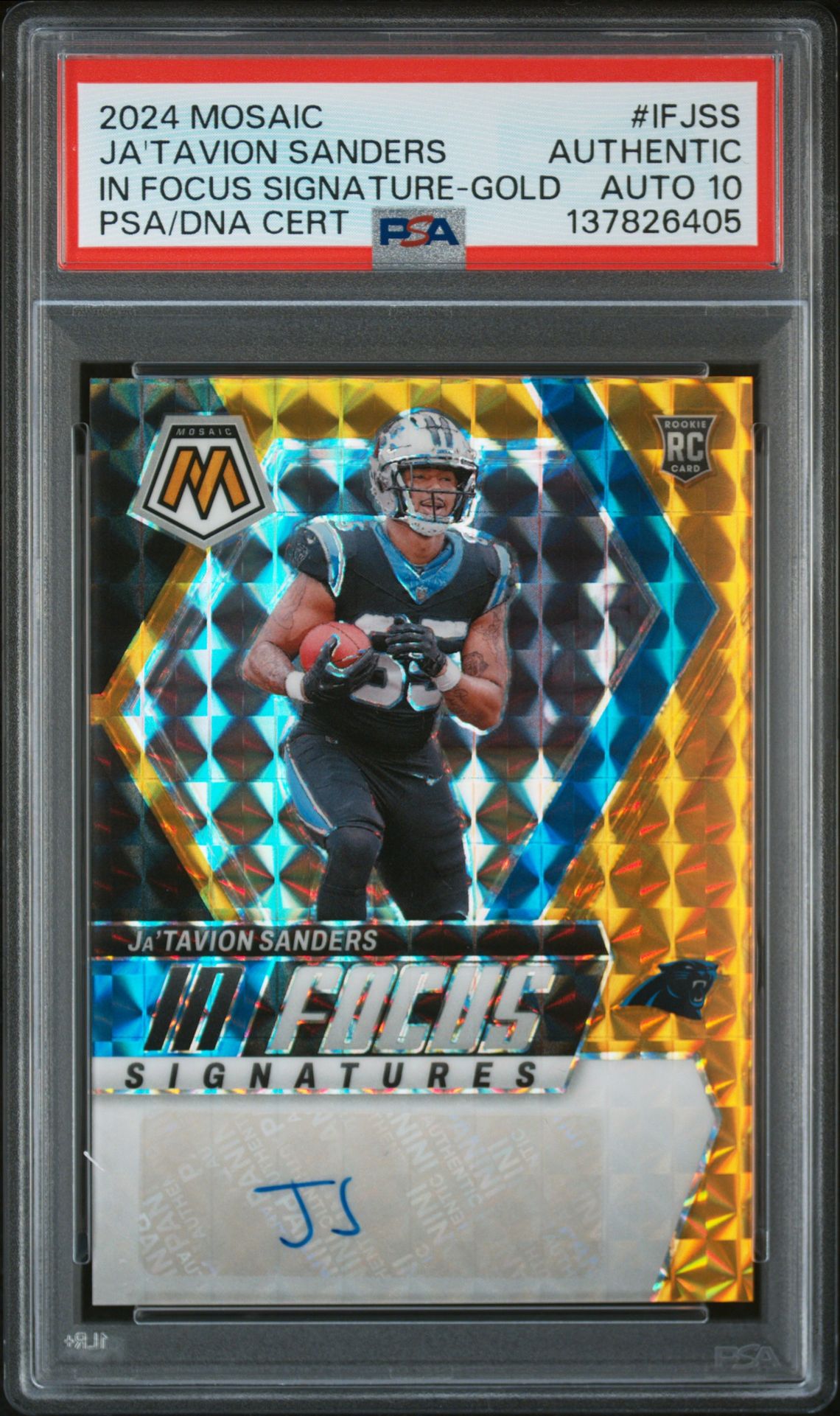 2024 Panini Mosaic In Focus Signatures Ja'tavion Sanders #Ifjss (In Focus Signature-Gold) N0: Authentic front