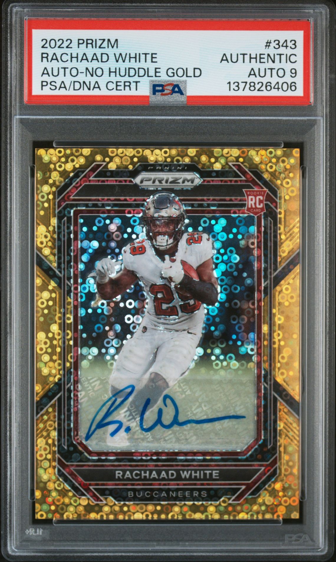 2022 Panini Prizm Rachaad White #343 (Auto-No Huddle Gold) N0: Authentic front