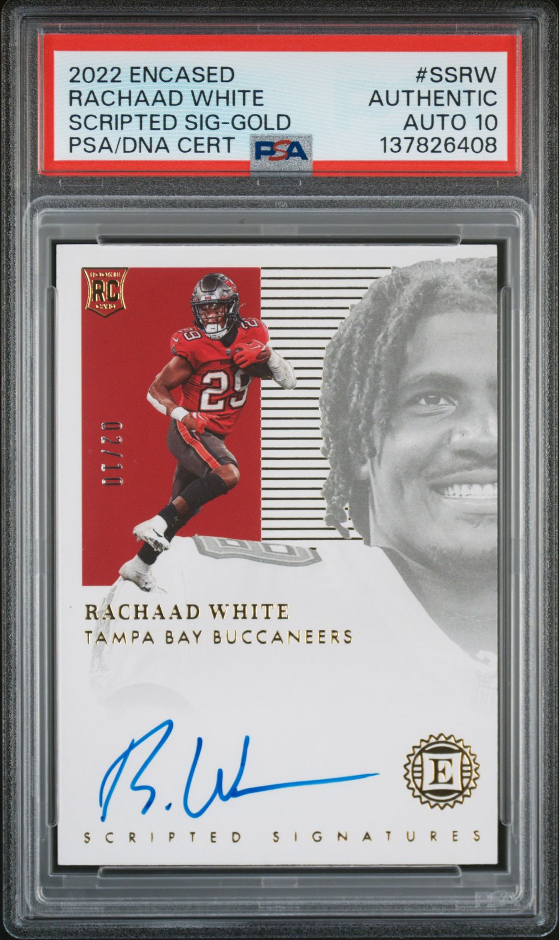 2022 Panini Encased Scripted Signatures Rachaad White #Ssrw (Scripted Sig-Gold) N0: Authentic front