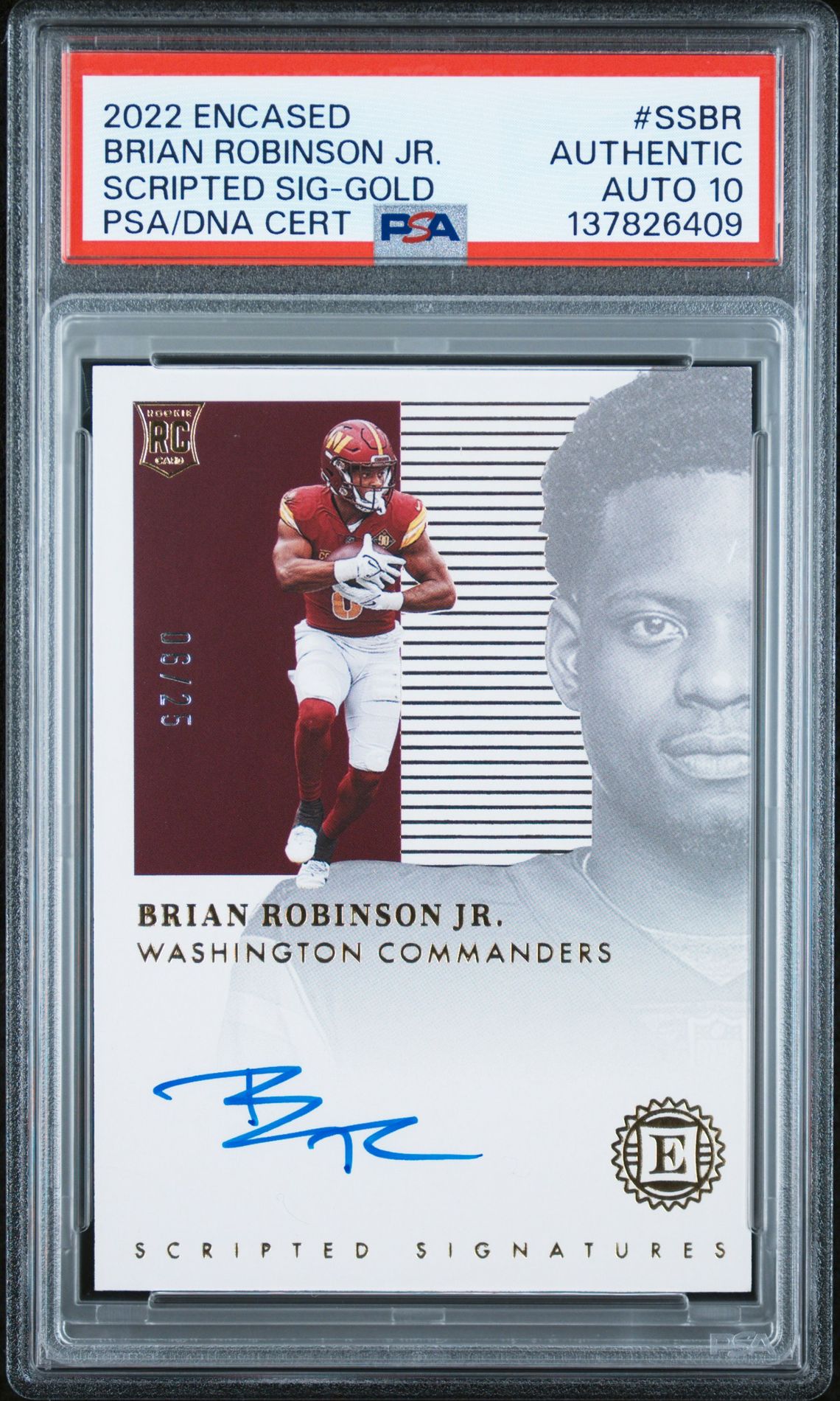 2022 Panini Encased Scripted Signatures Brian Robinson Jr. #Ssbr (Scripted Sig-Gold) N0: Authentic front