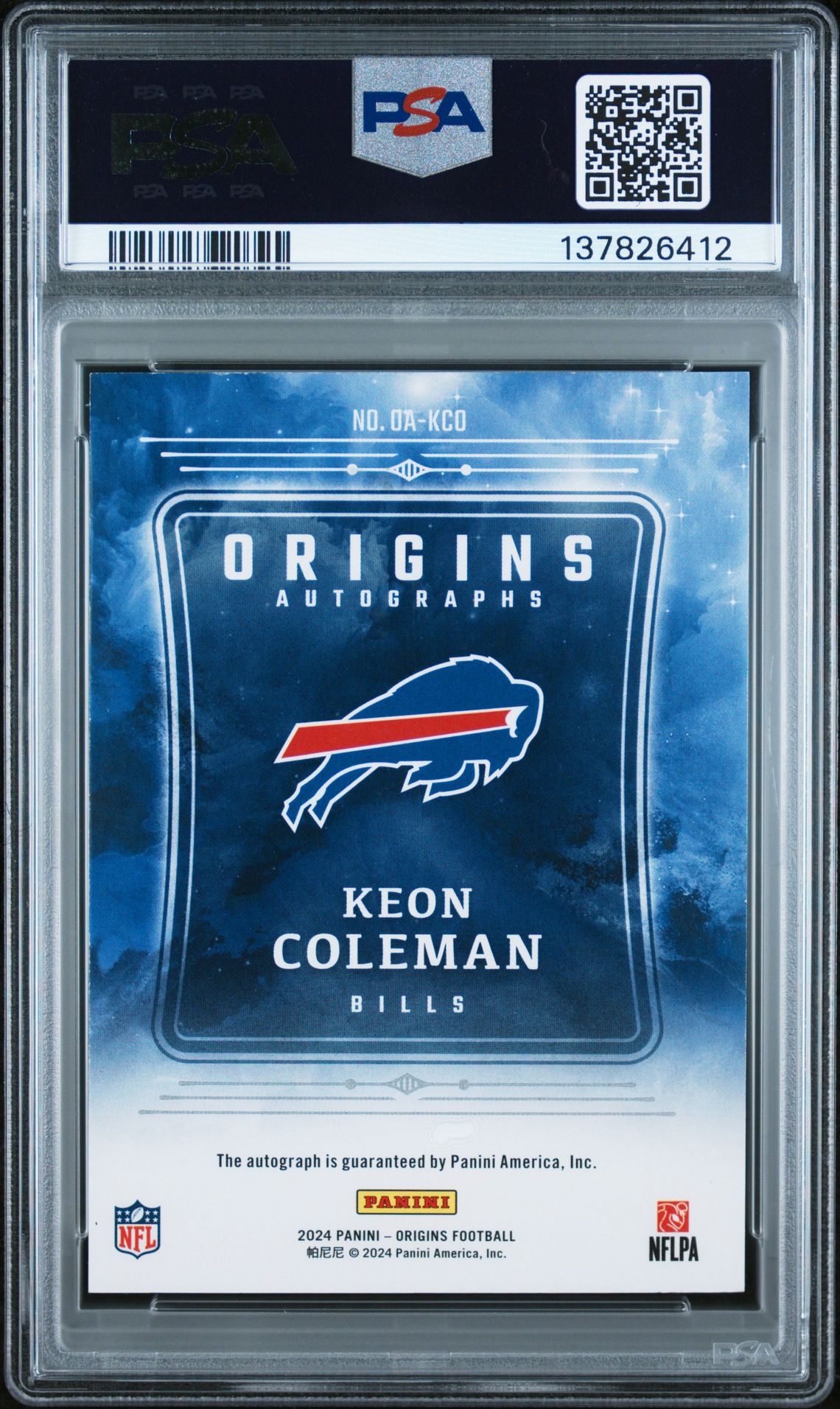 2024 Panini Origins Origins Autographs Keon Coleman #Oakco (Origins Auto-Gold Ink) N0: Authentic back