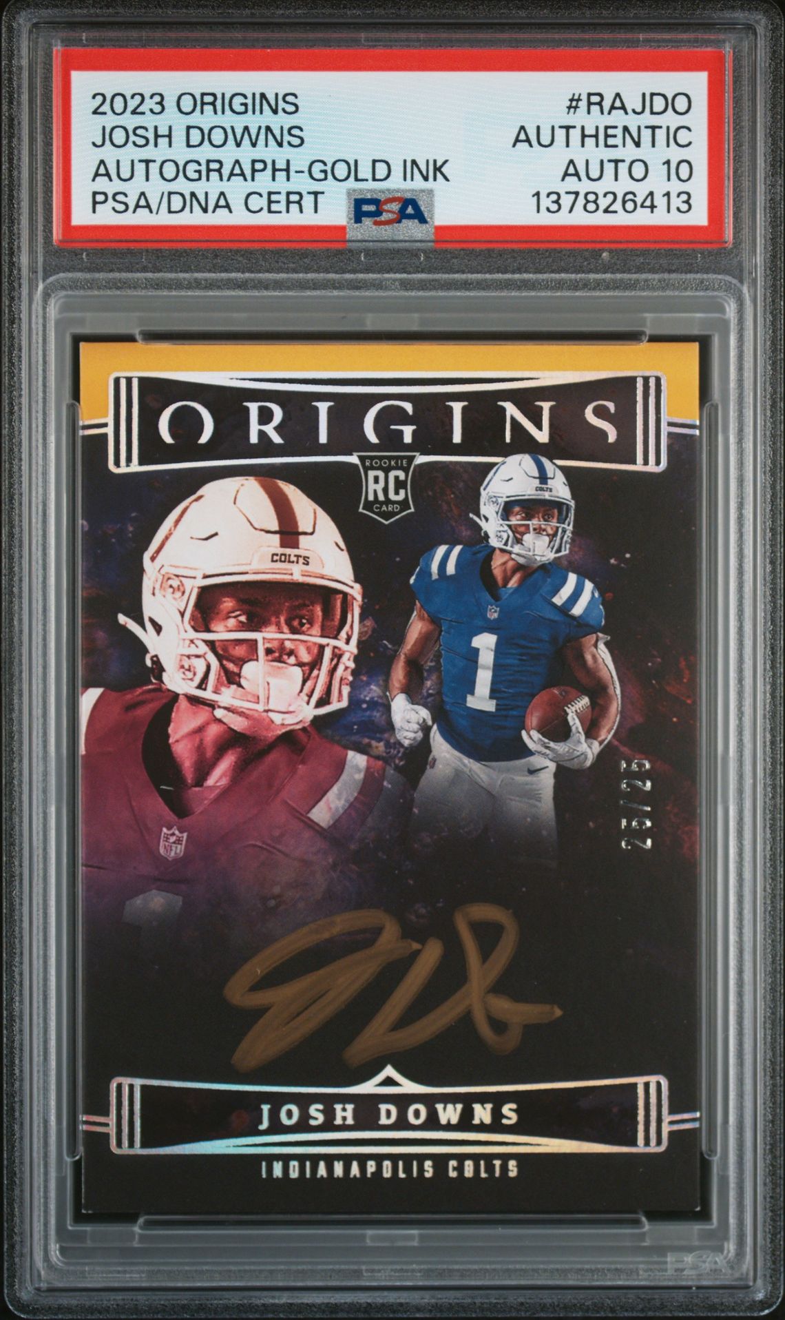 2023 Panini Origins Origins Autographs Josh Downs #Rajdo (Autograph-Gold Ink) N0: Authentic front