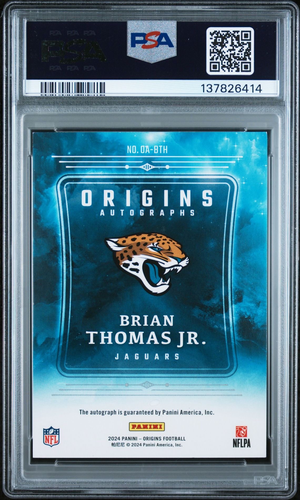 2024 Panini Origins Origins Autographs Brian Thomas Jr. #Oabth (Origins Auto-Gold Ink) N0: Authentic back