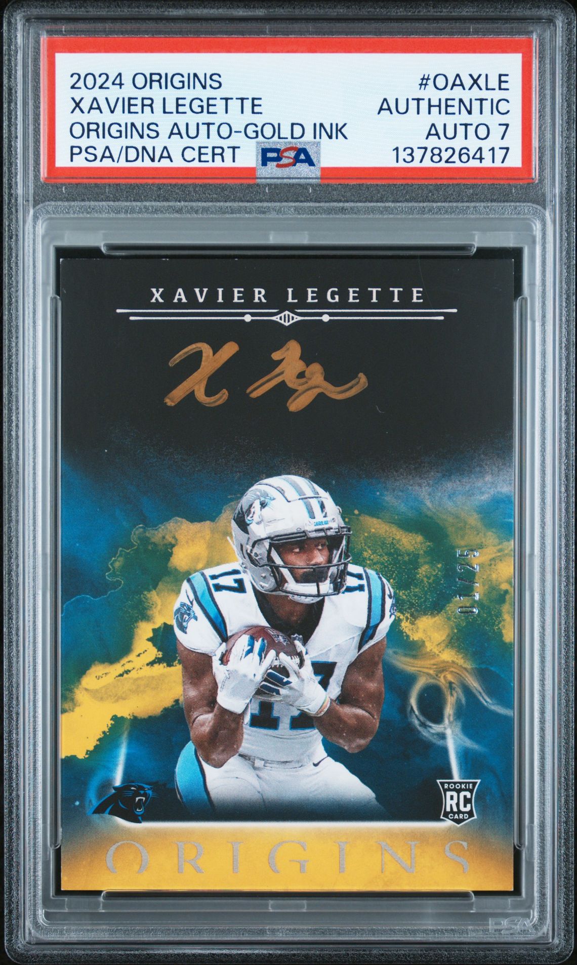2024 Panini Origins Origins Autographs Xavier Legette #Oaxle (Origins Auto-Gold Ink) N0: Authentic front