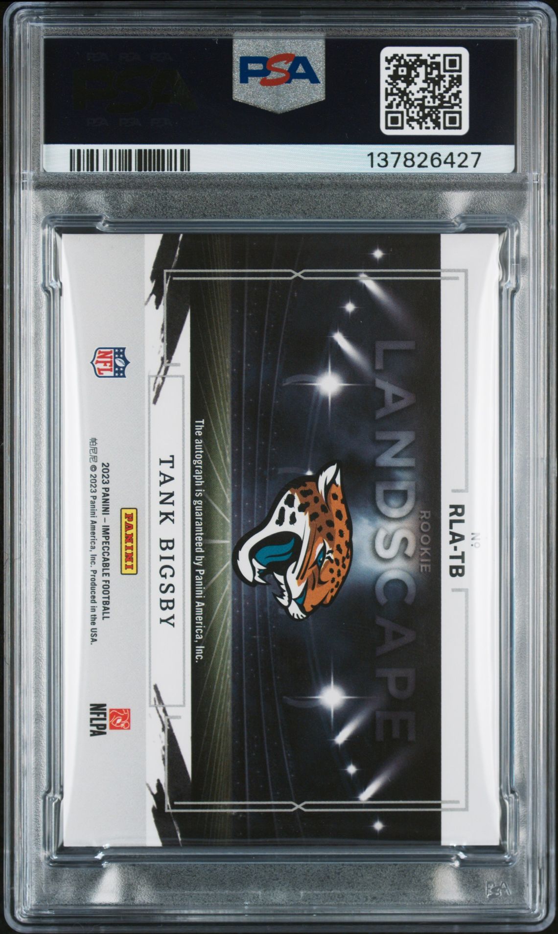 2023 Panini Impeccable Rookie Landscape Autographs Tank Bigsby #Rlatb (Rke Landscape Au-Gold) N0: Authentic back