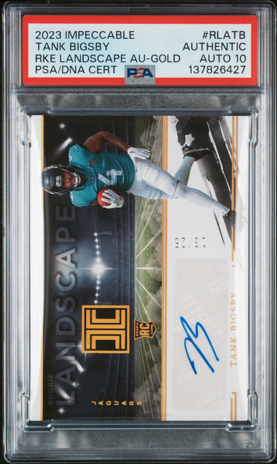 2023 Panini Impeccable Rookie Landscape Autographs Tank Bigsby #Rlatb (Rke Landscape Au-Gold) N0: Authentic front