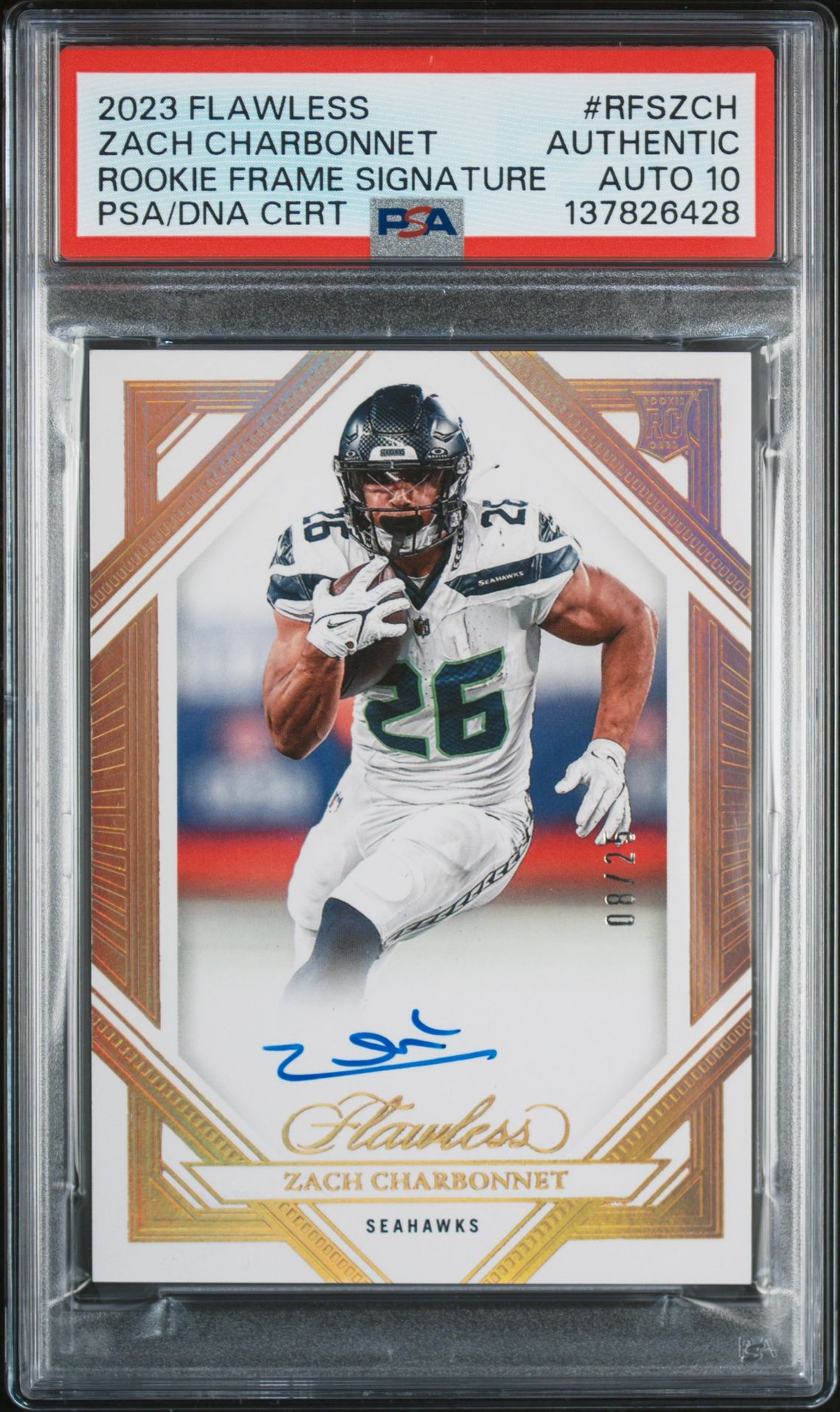 2023 Panini Flawless Rookie Frame Signatures Zach Charbonnet #Rfszch N0: Authentic front