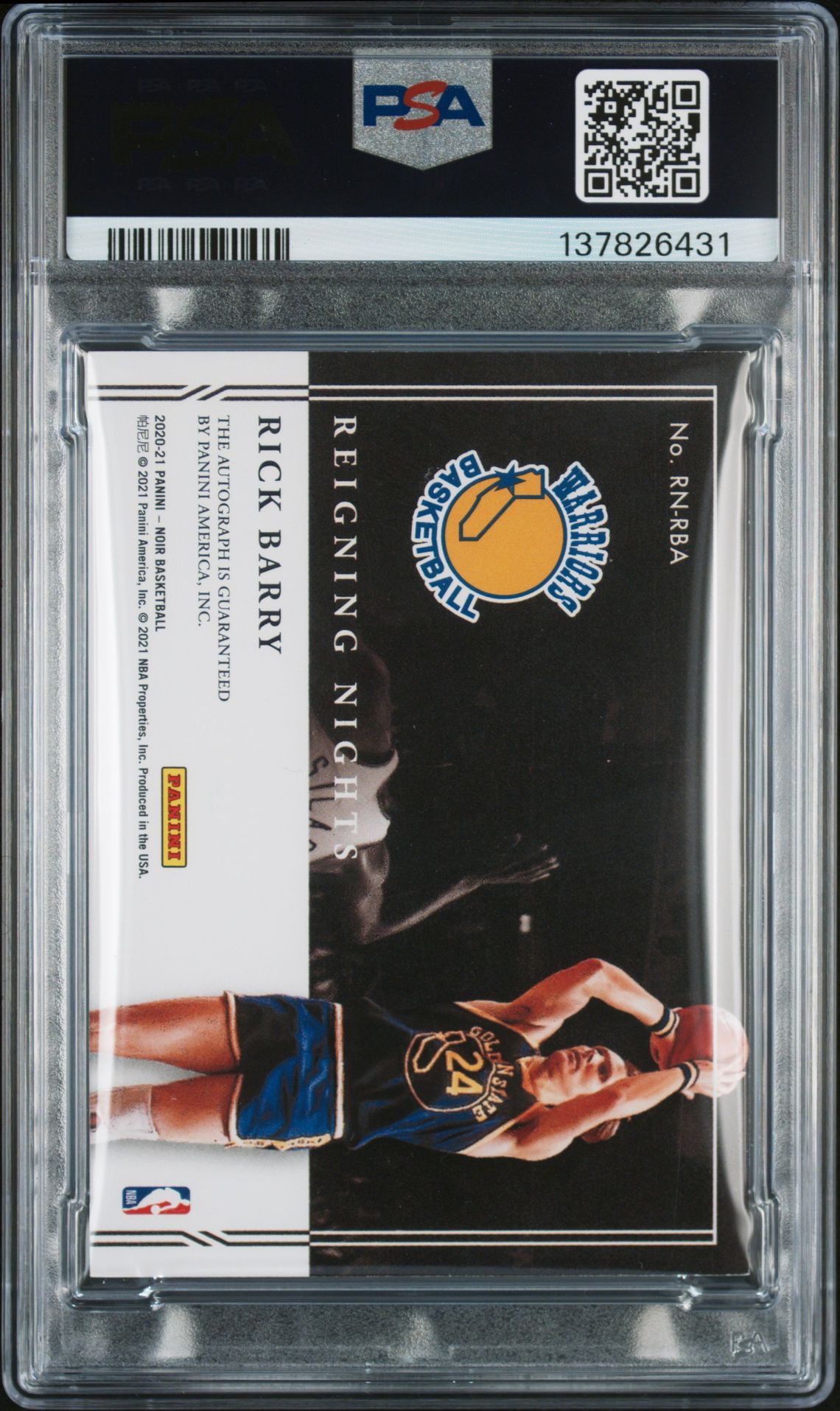 2020 Panini Noir Reigning Nights Signatures Rick Barry #Rba (Rgng.nights Sig-Hl Gold) N0: Authentic back
