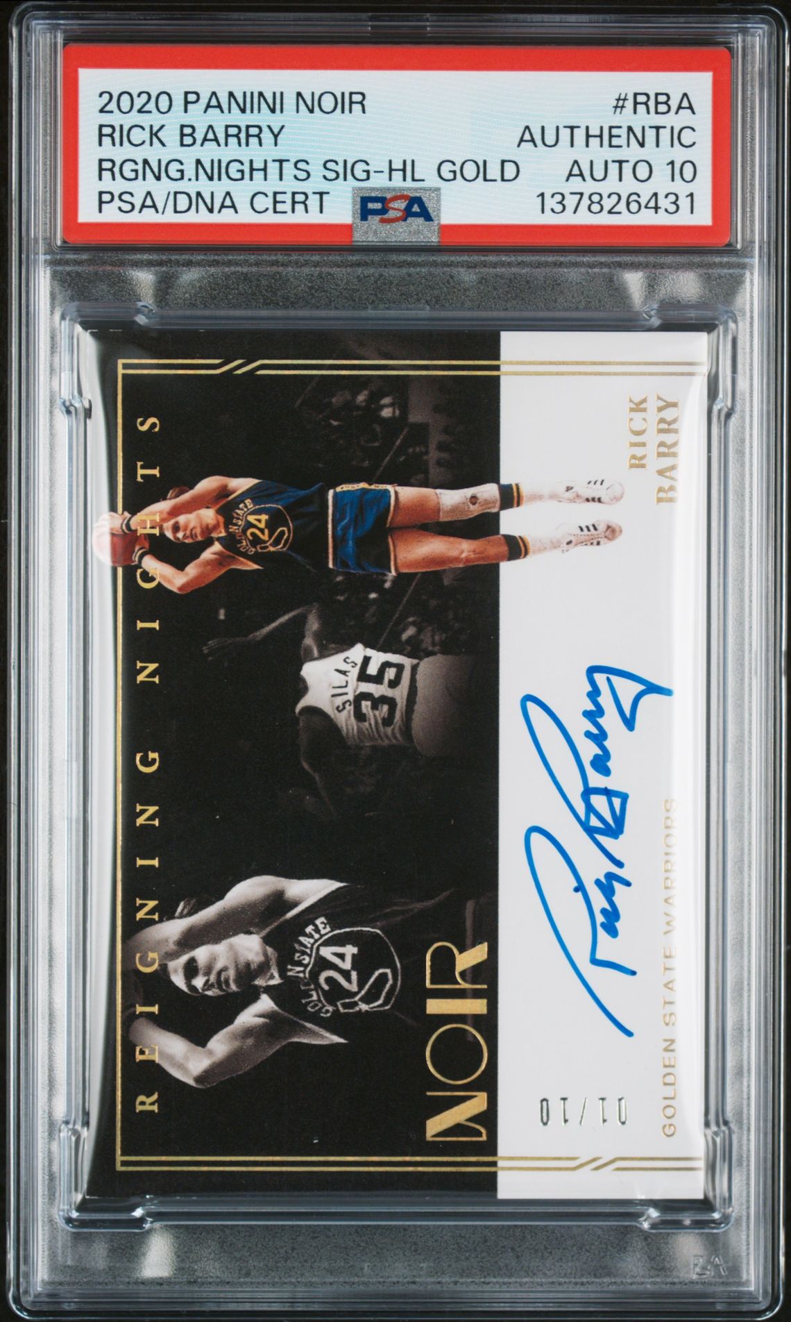 2020 Panini Noir Reigning Nights Signatures Rick Barry #Rba (Rgng.nights Sig-Hl Gold) N0: Authentic front