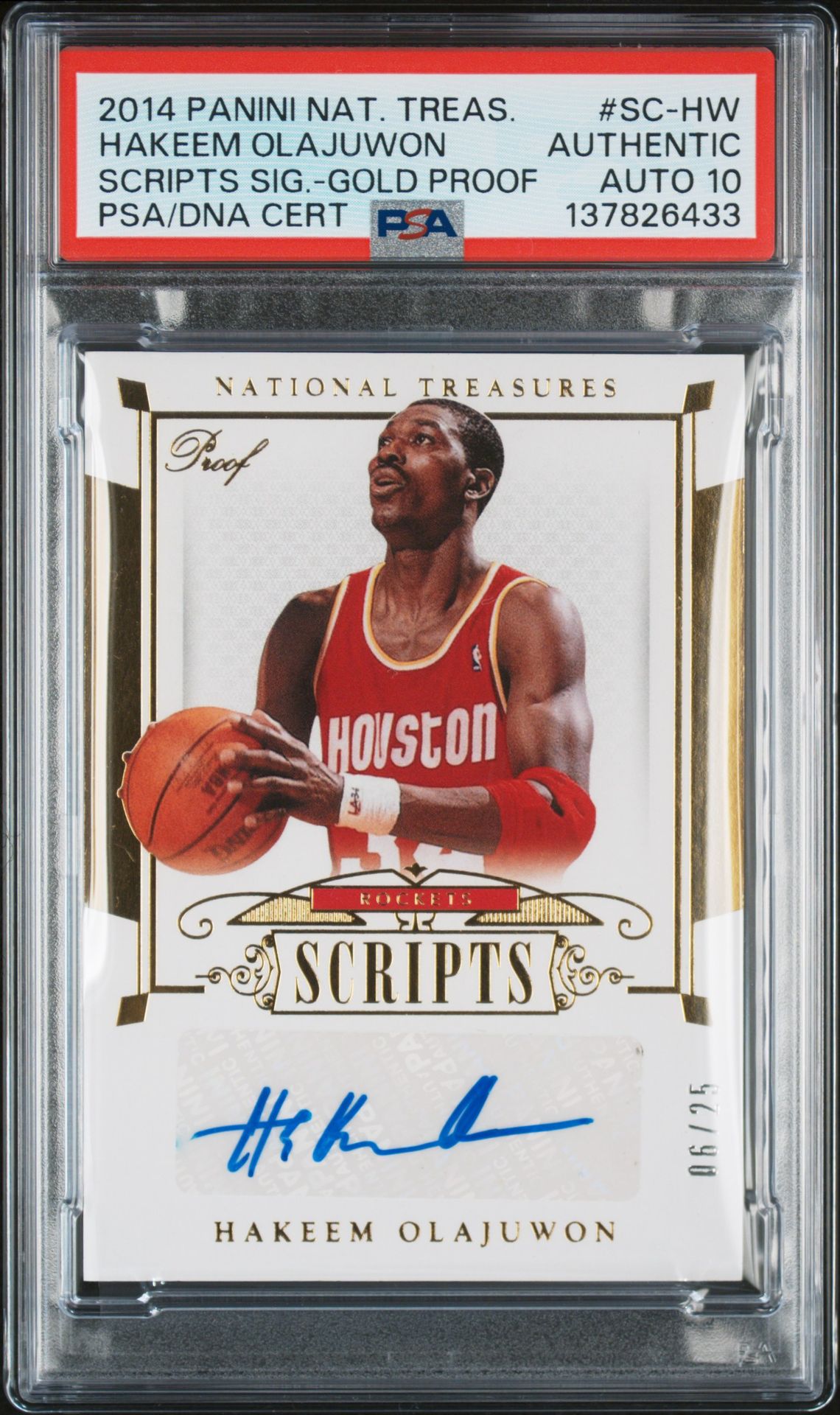 2014 Panini National Treasures Scripts Signature Hakeem Olajuwon #Sc-Hw (Scripts Sig-Gold Proof) N0: Authentic front