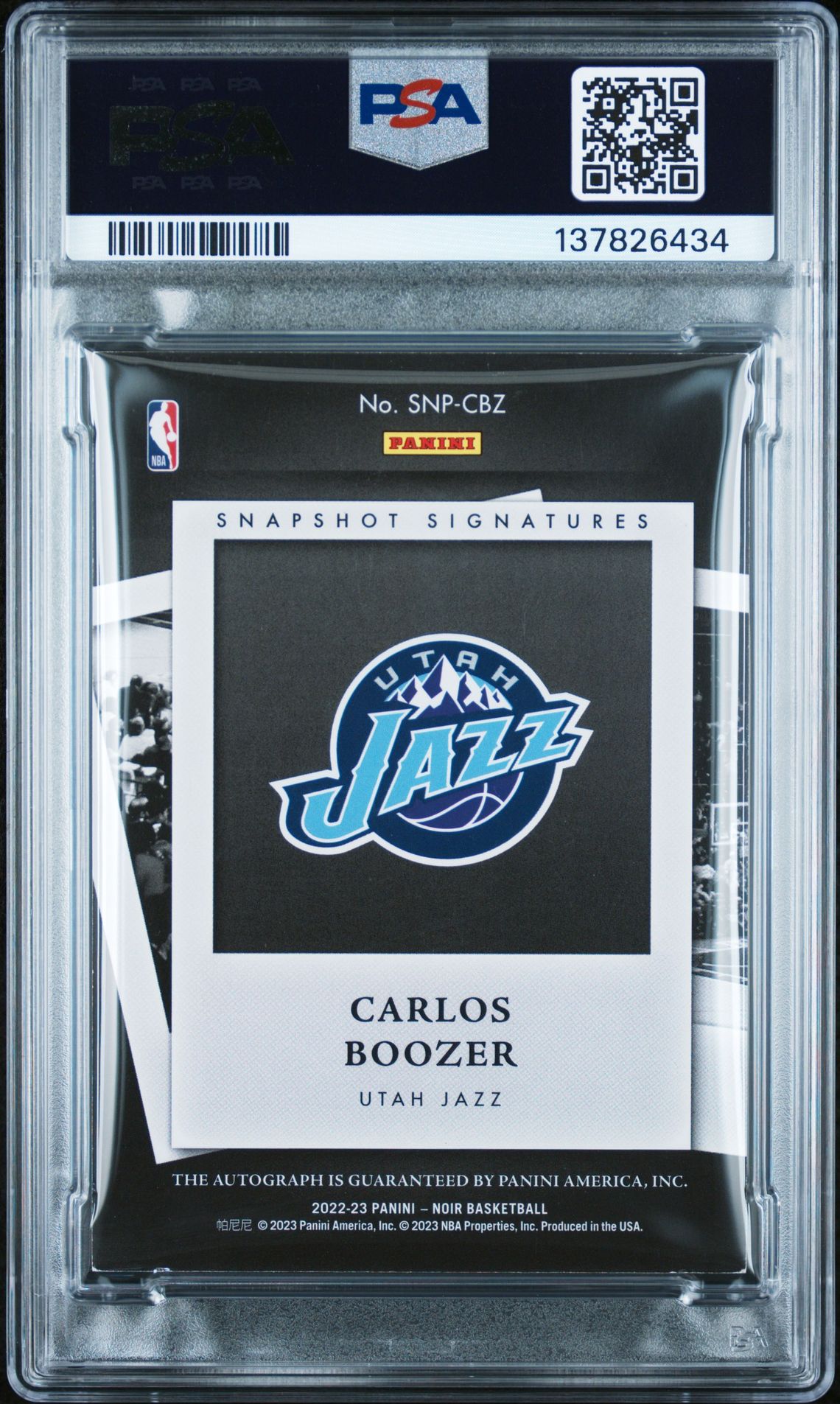 2022 Panini Noir Snapshot Signatures Carlos Boozer #Snpcbz (Snapshot Sig-Holo Gold) N0: Authentic back