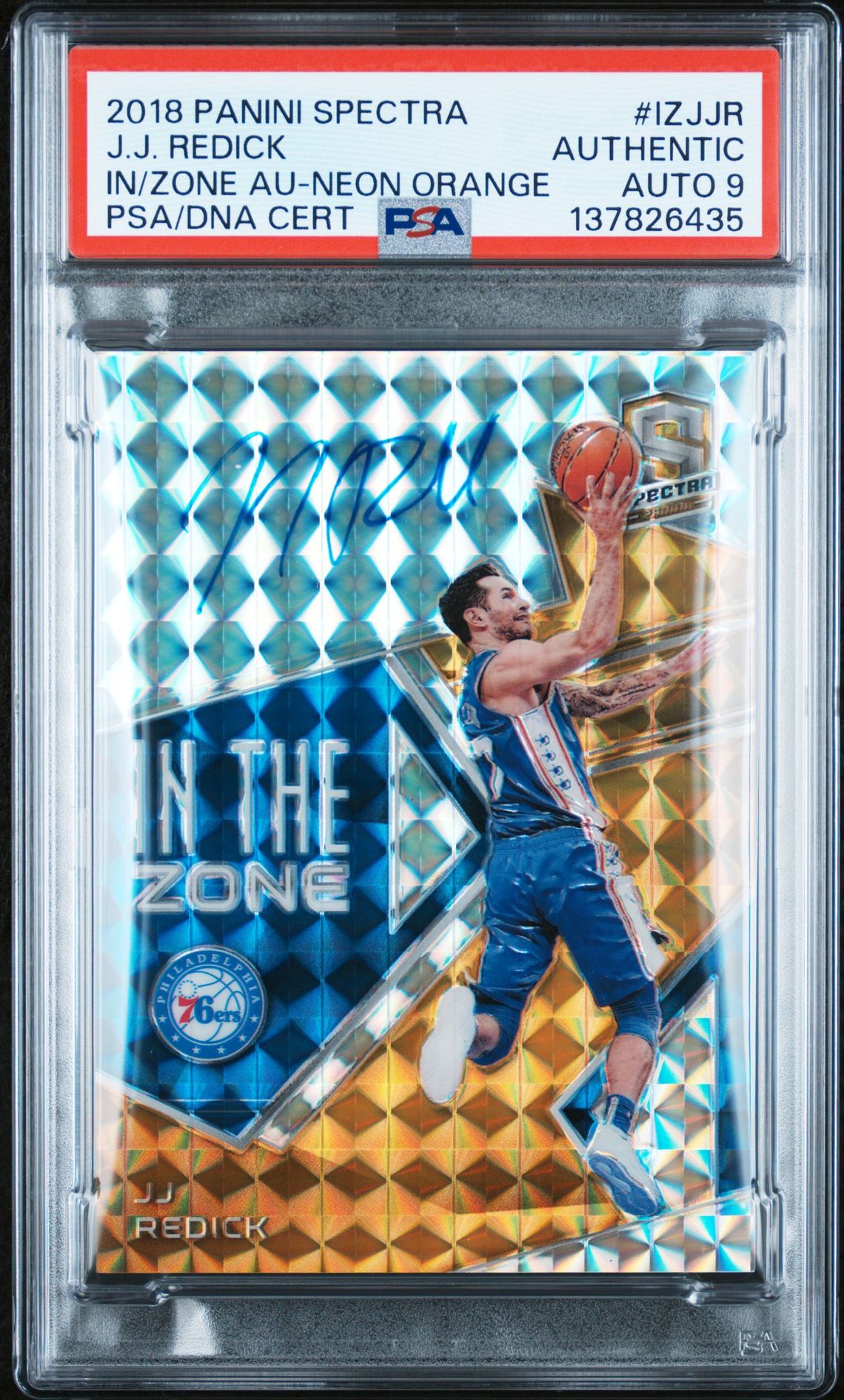 2018 Panini Spectra In The Zone Autographs J.j. Redick #Izjjr (In/Zone Au-Neon Orange) N0: Authentic front